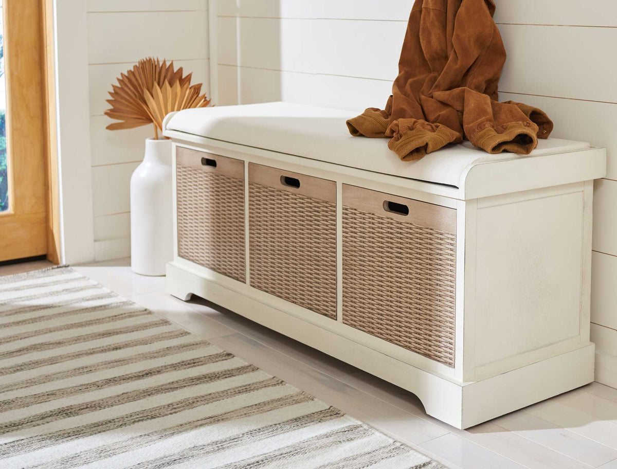 Lali 3 Drawer/Cushion Storage Bench Distressed White
