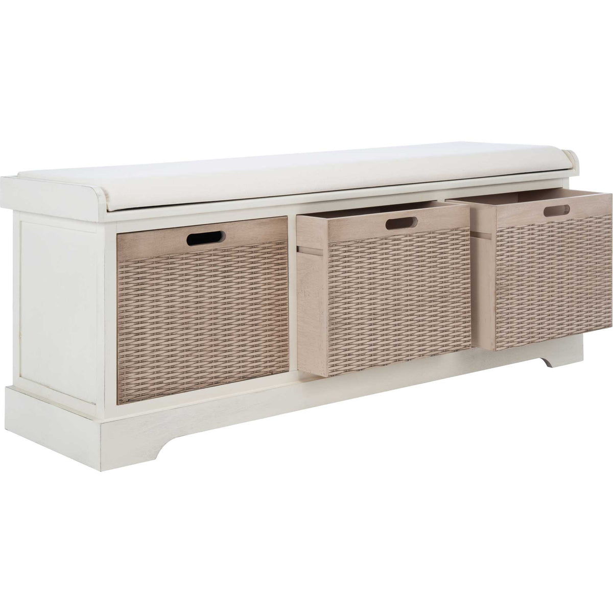 Lali 3 Drawer/Cushion Storage Bench Distressed White