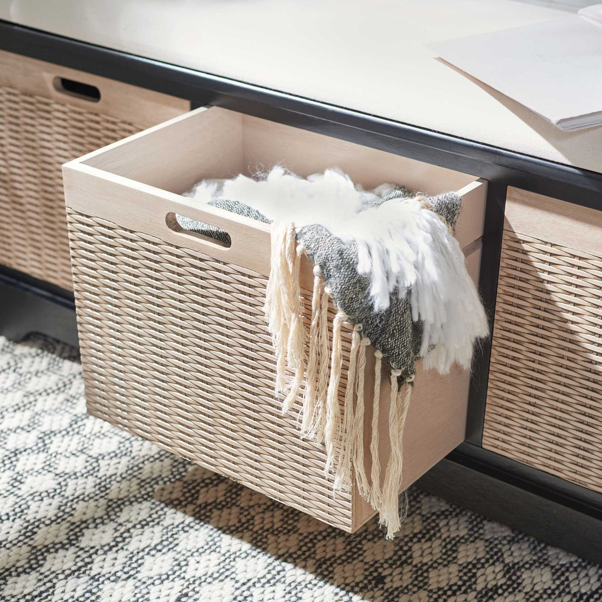 Lali 3 Drawer/Cushion Storage Bench Black