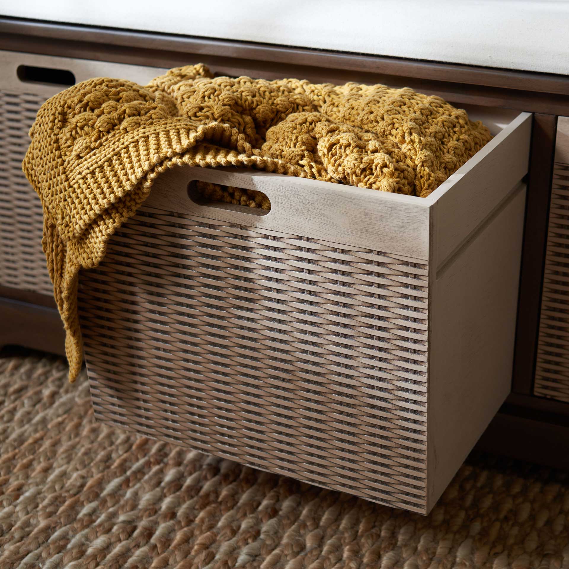 Lali 3 Drawer/Cushion Storage Bench Brown