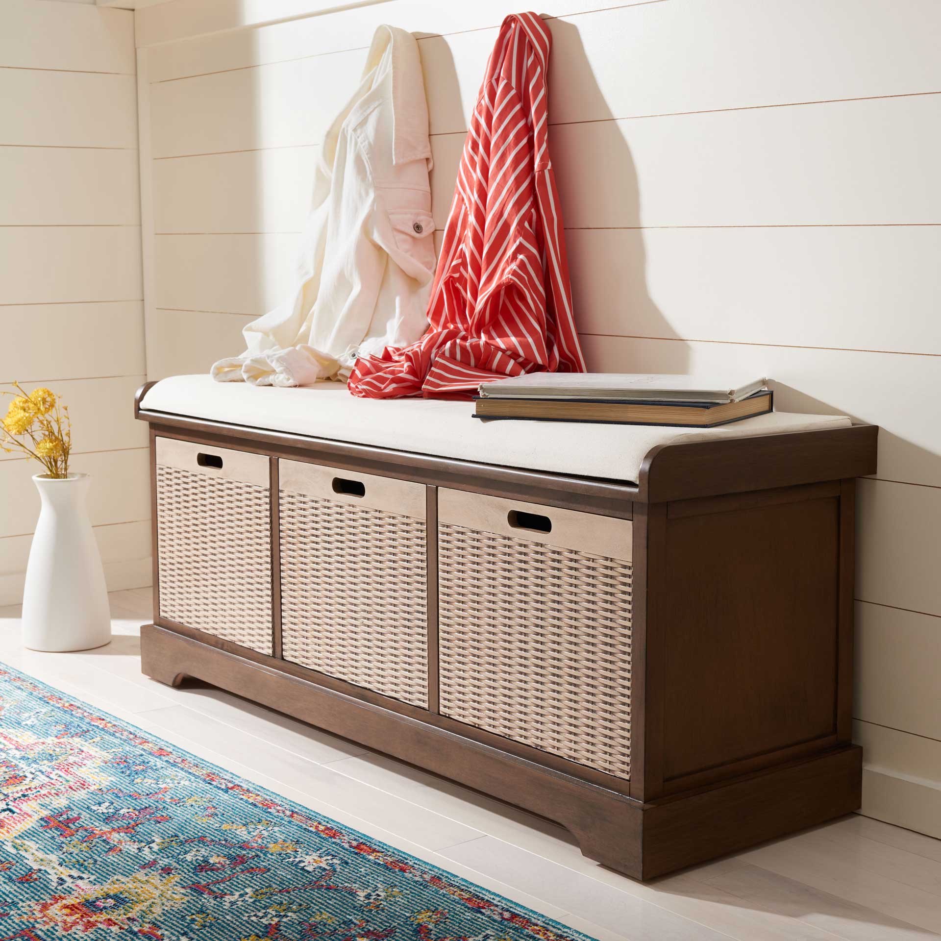 Lali 3 Drawer/Cushion Storage Bench Brown