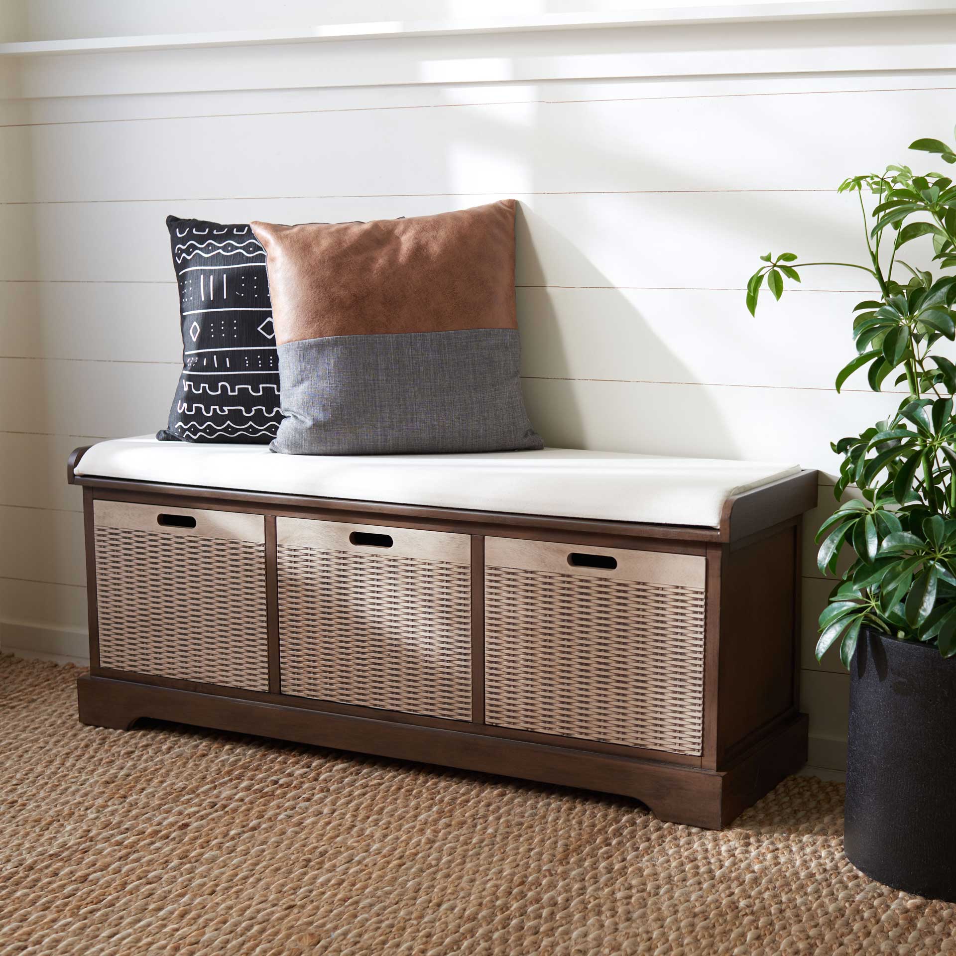 Lali 3 Drawer/Cushion Storage Bench Brown
