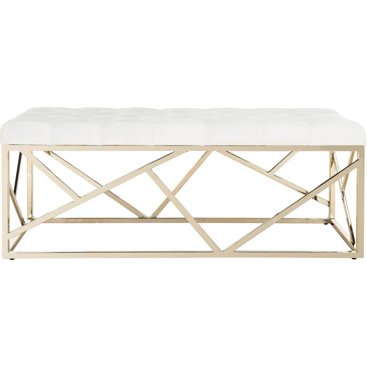 Fatima Tufted Rectangular Bench Beige/Brass