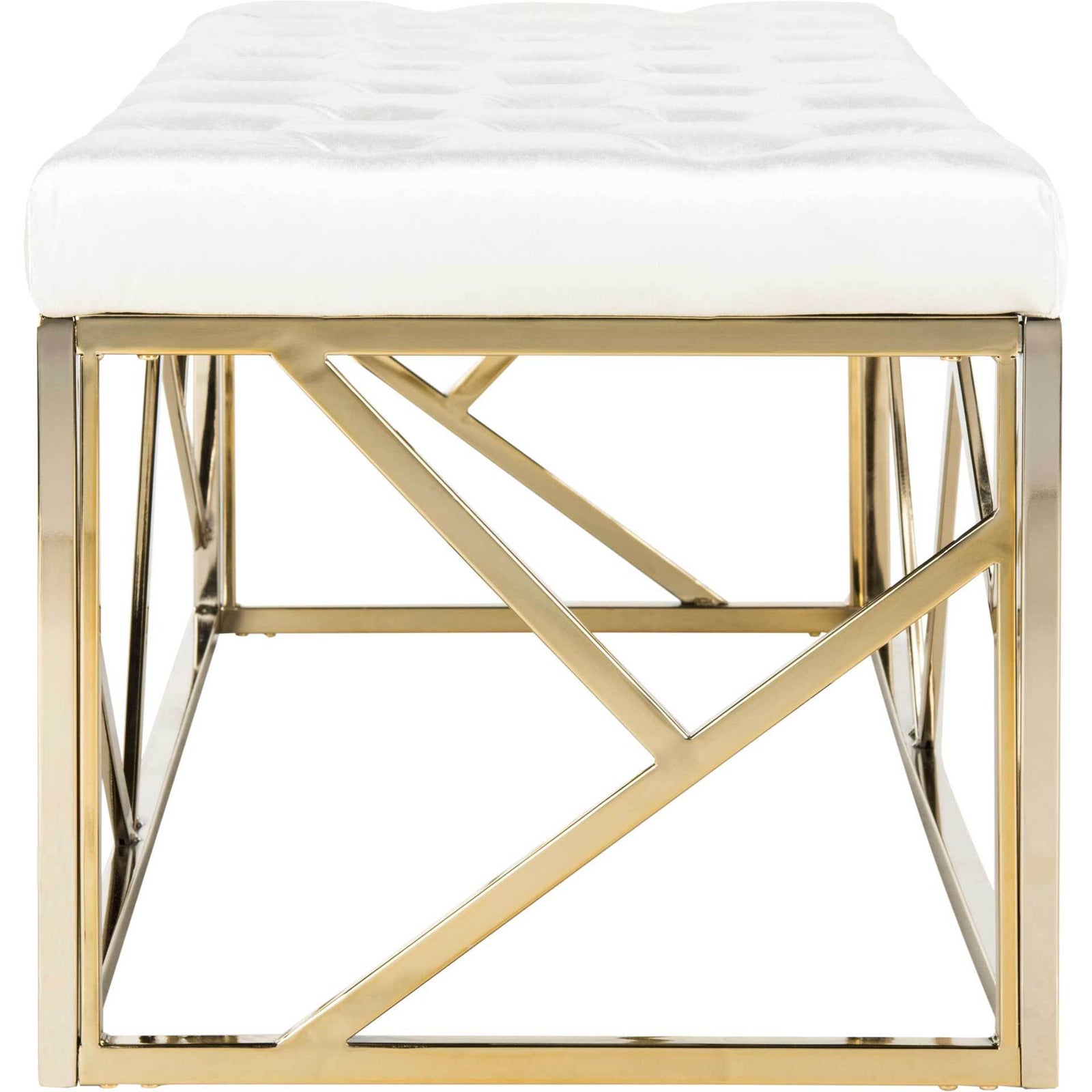 Fatima Tufted Rectangular Bench Beige/Brass