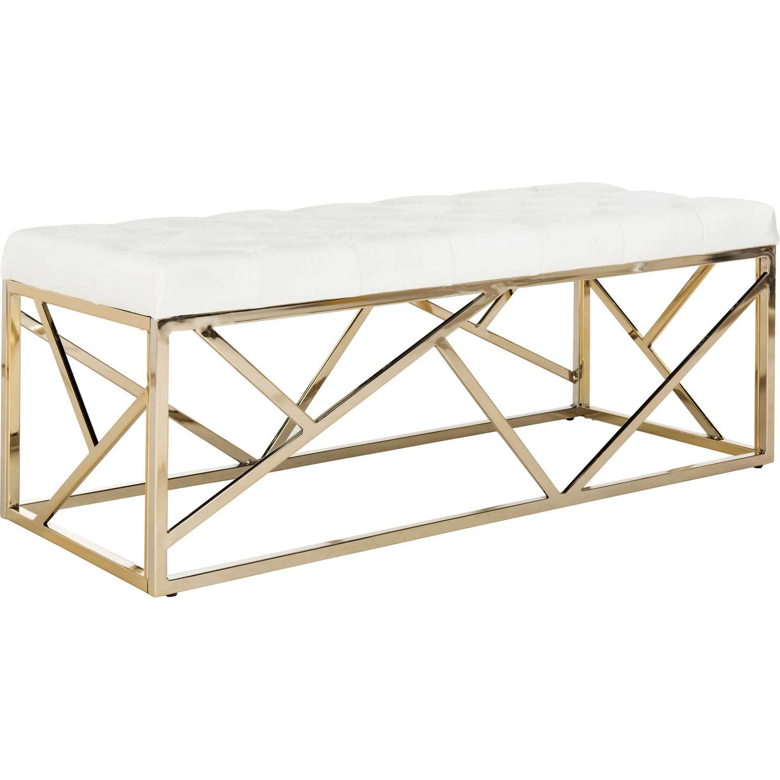 Fatima Tufted Rectangular Bench Beige/Brass