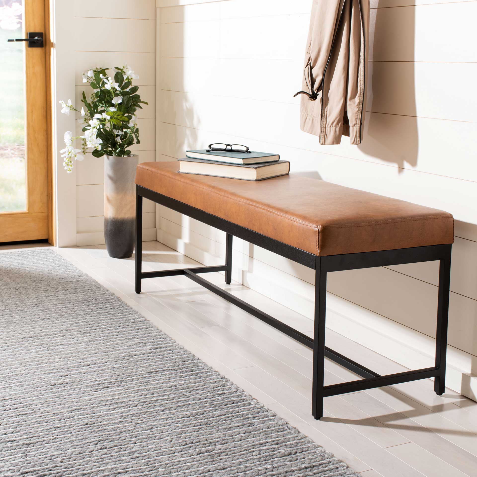 Chamonix Faux Leather Bench Brown
