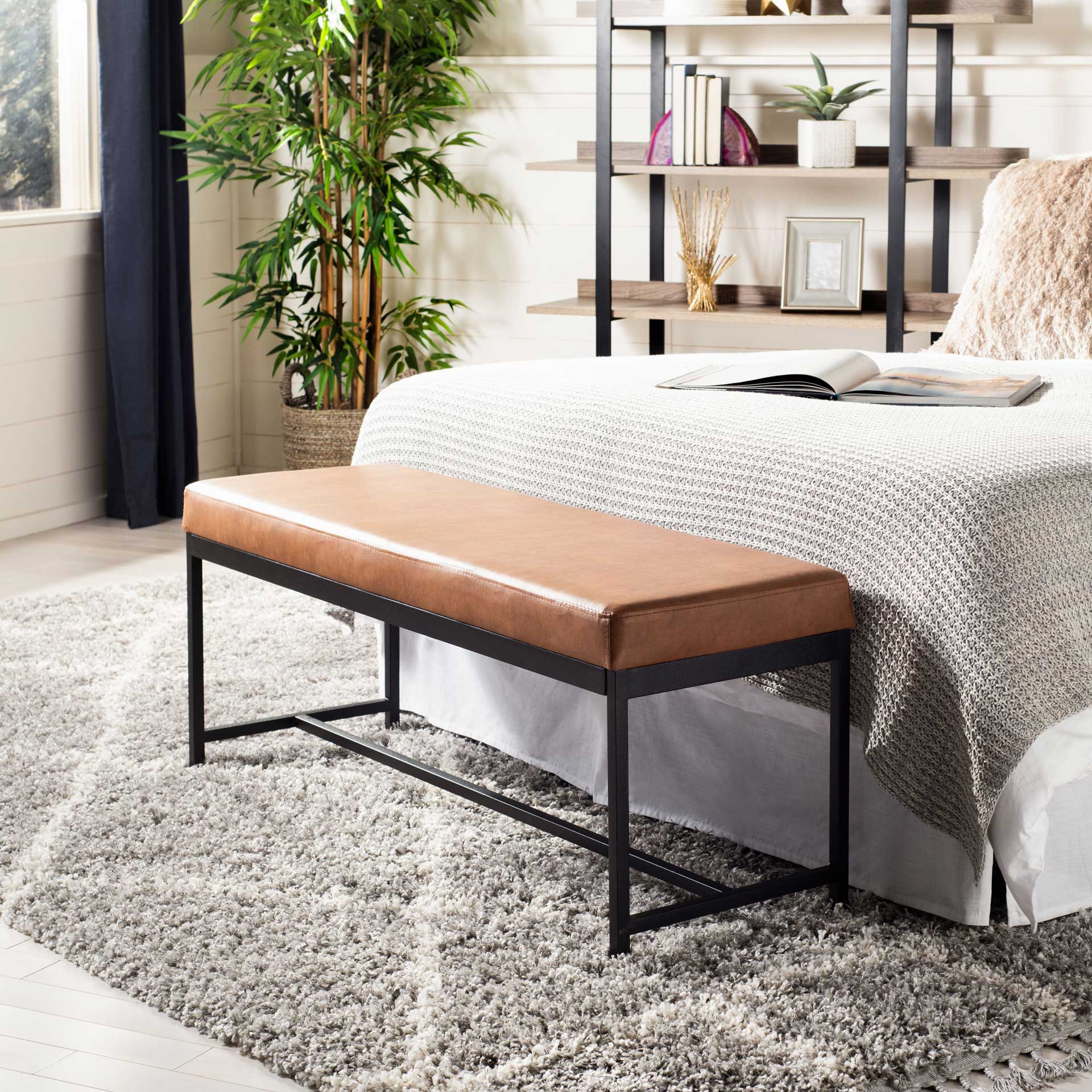 Chamonix Faux Leather Bench Brown