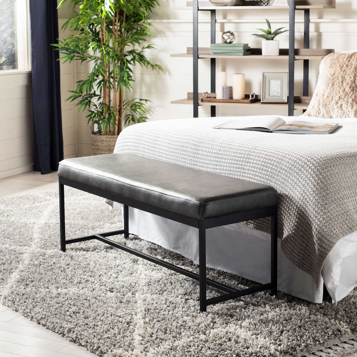 Chamonix Faux Leather Bench Gray