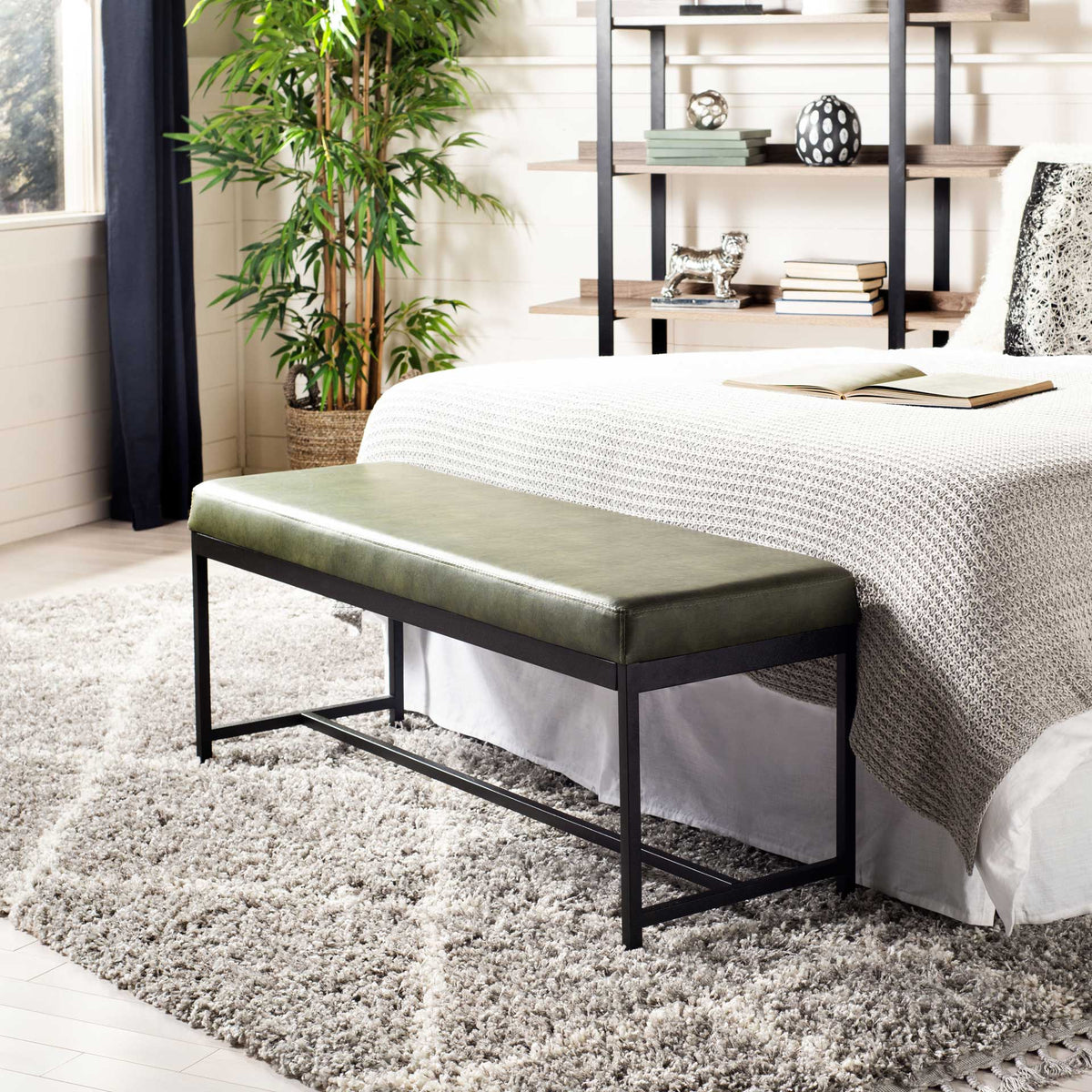 Chamonix Faux Leather Bench Dark Green