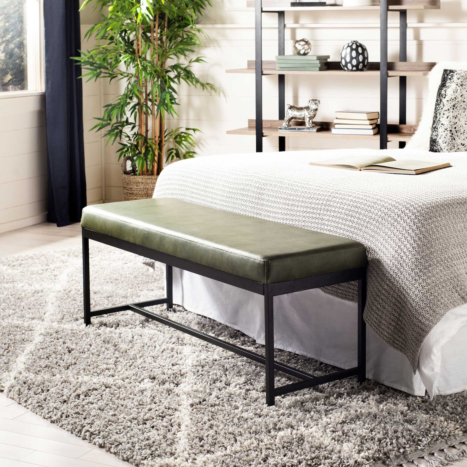 Chamonix Faux Leather Bench Dark Green