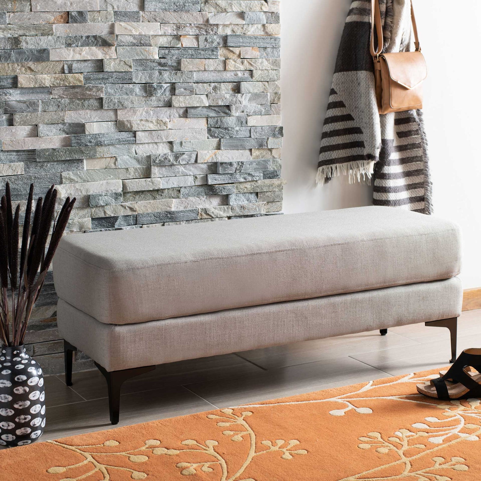 Elaine Rectangular Bench Light Gray/Black