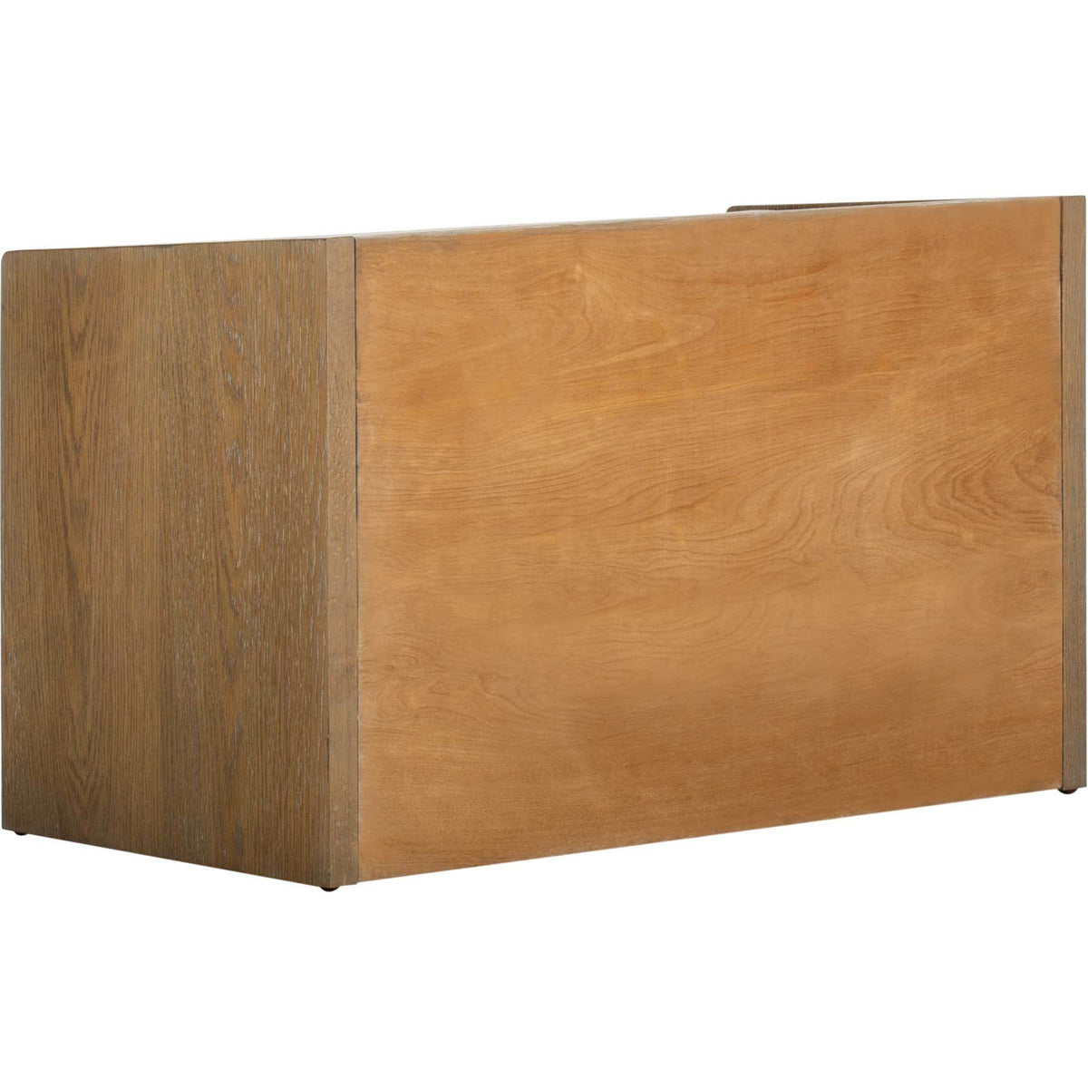 A solid wood-look back and textured side give this cushioned bench a tailored, rustic finish.