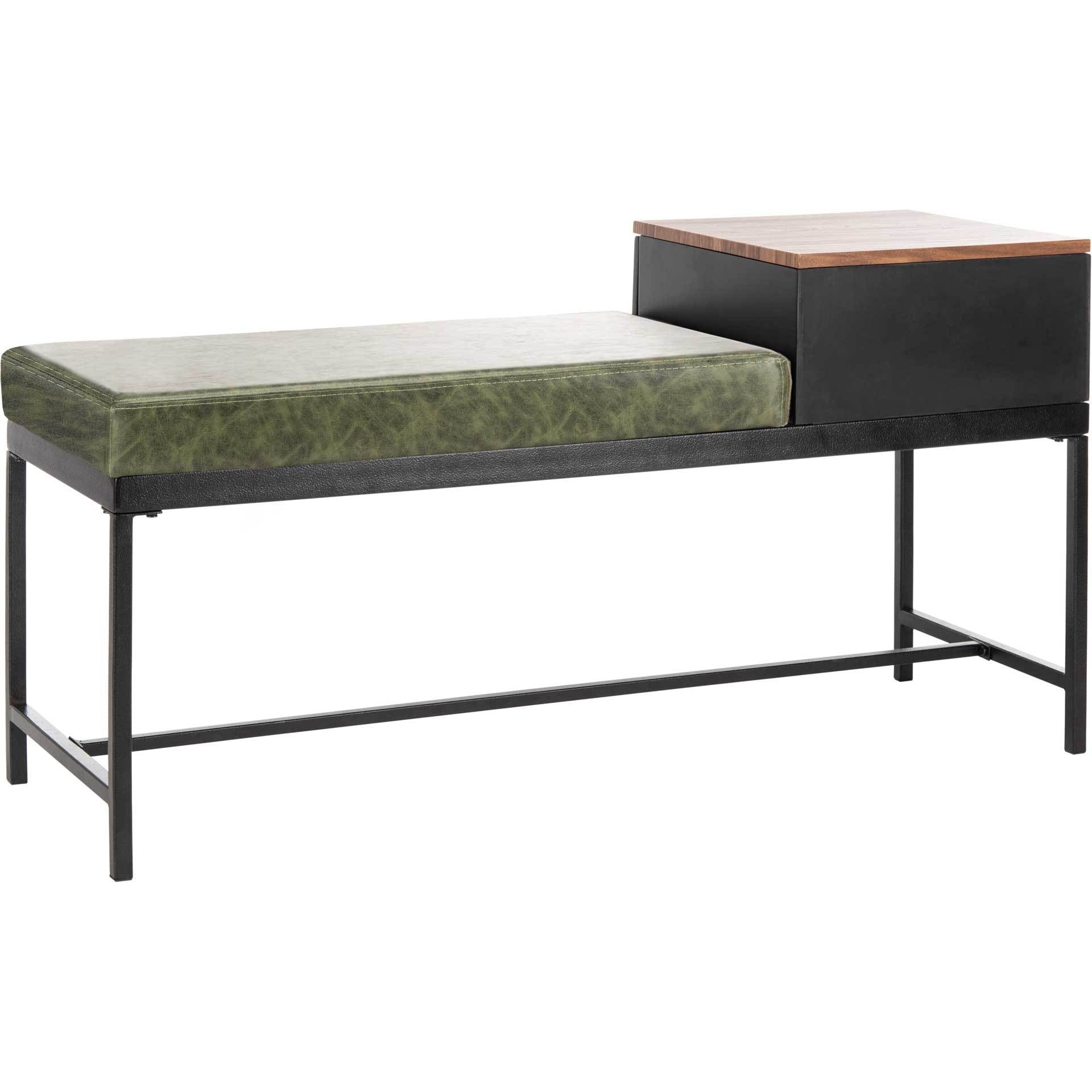 Maxton Bench With Storage Gray Wash/Dark Green