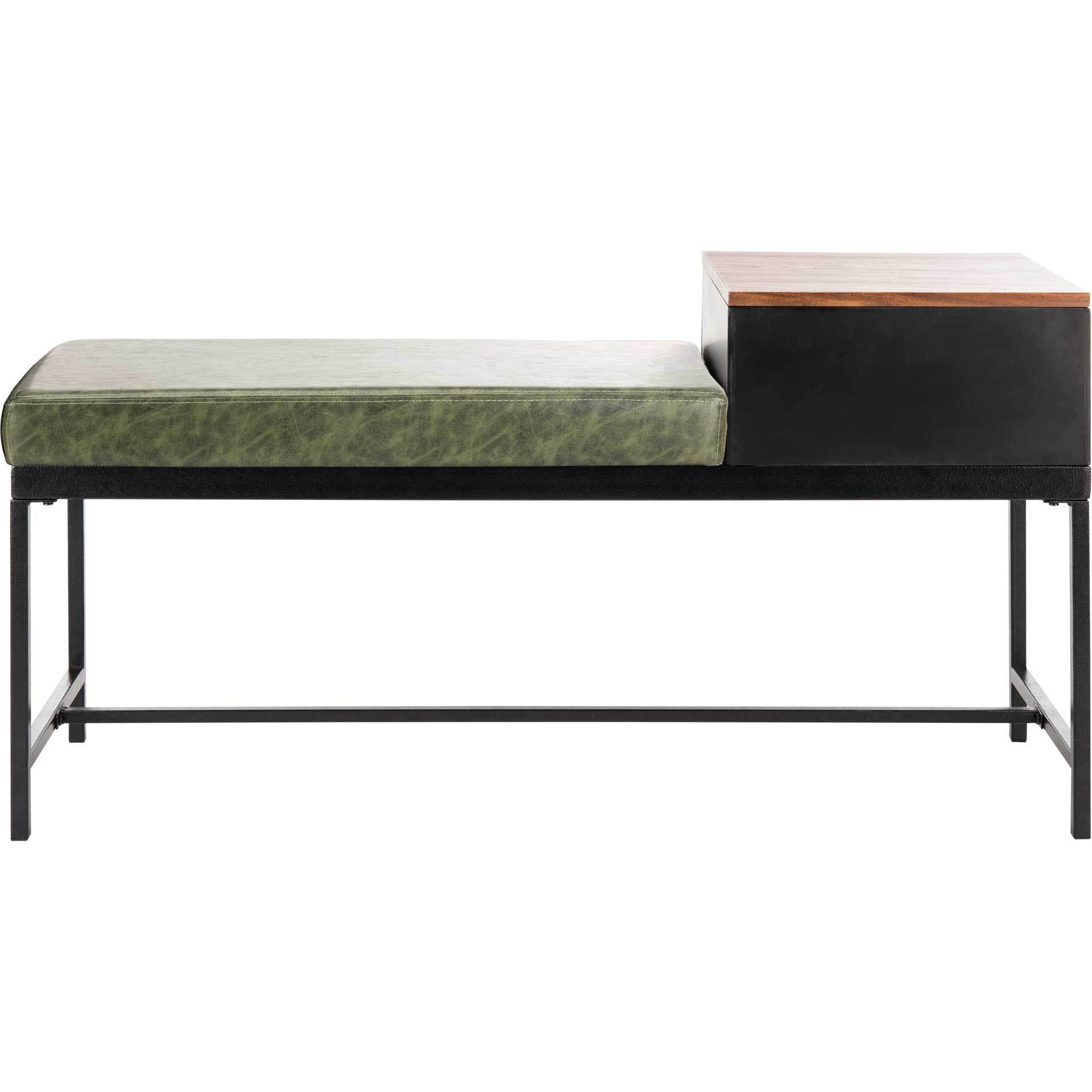 Maxton Bench With Storage Gray Wash/Dark Green