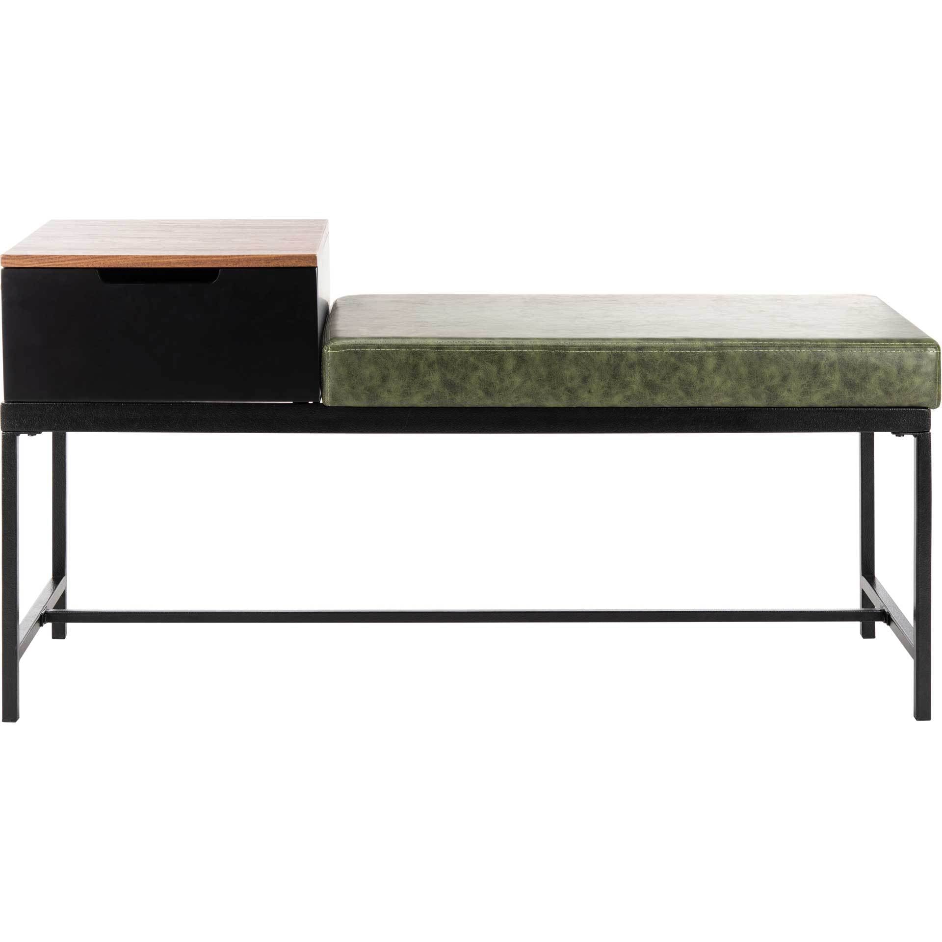 Maxton Bench With Storage Gray Wash/Dark Green