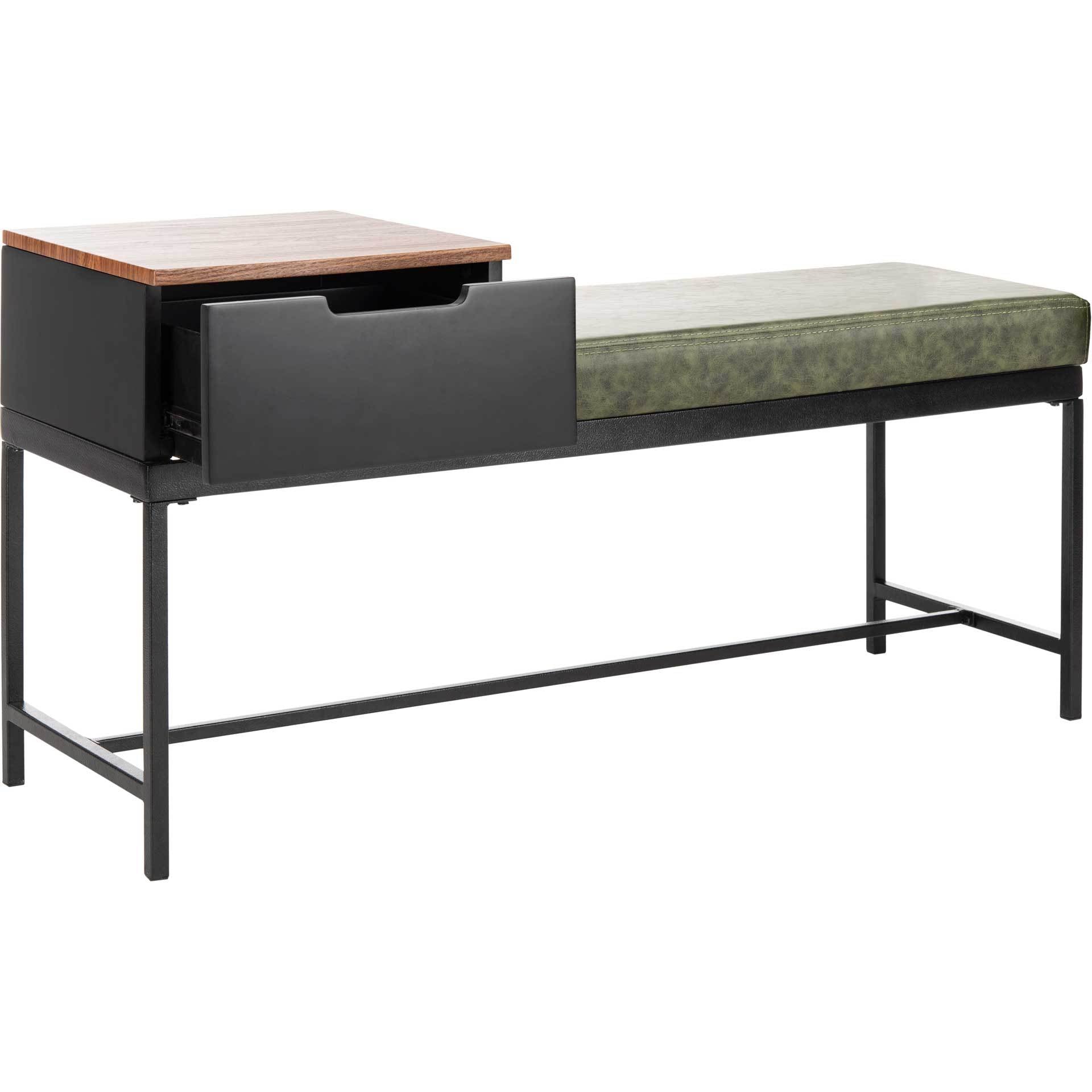 Maxton Bench With Storage Gray Wash/Dark Green