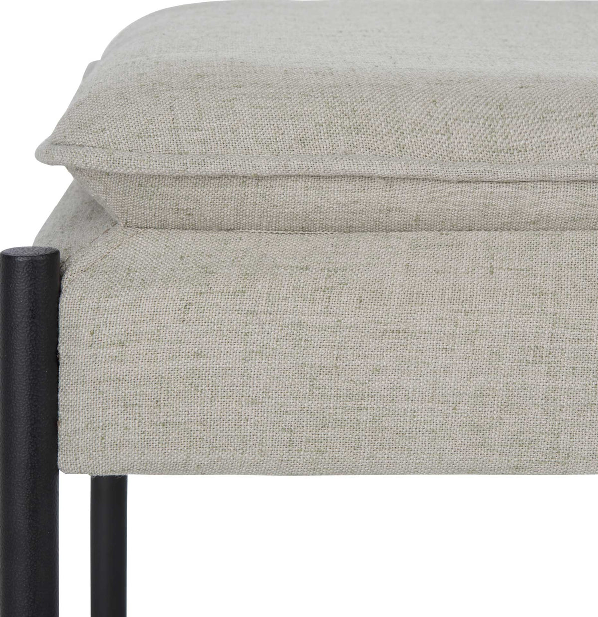 Light gray linen weave and tailored seams bring texture to the padded seat