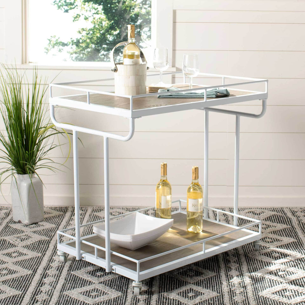 Damari 2 Tier Rectangle Bar Cart Rustic Oak/White