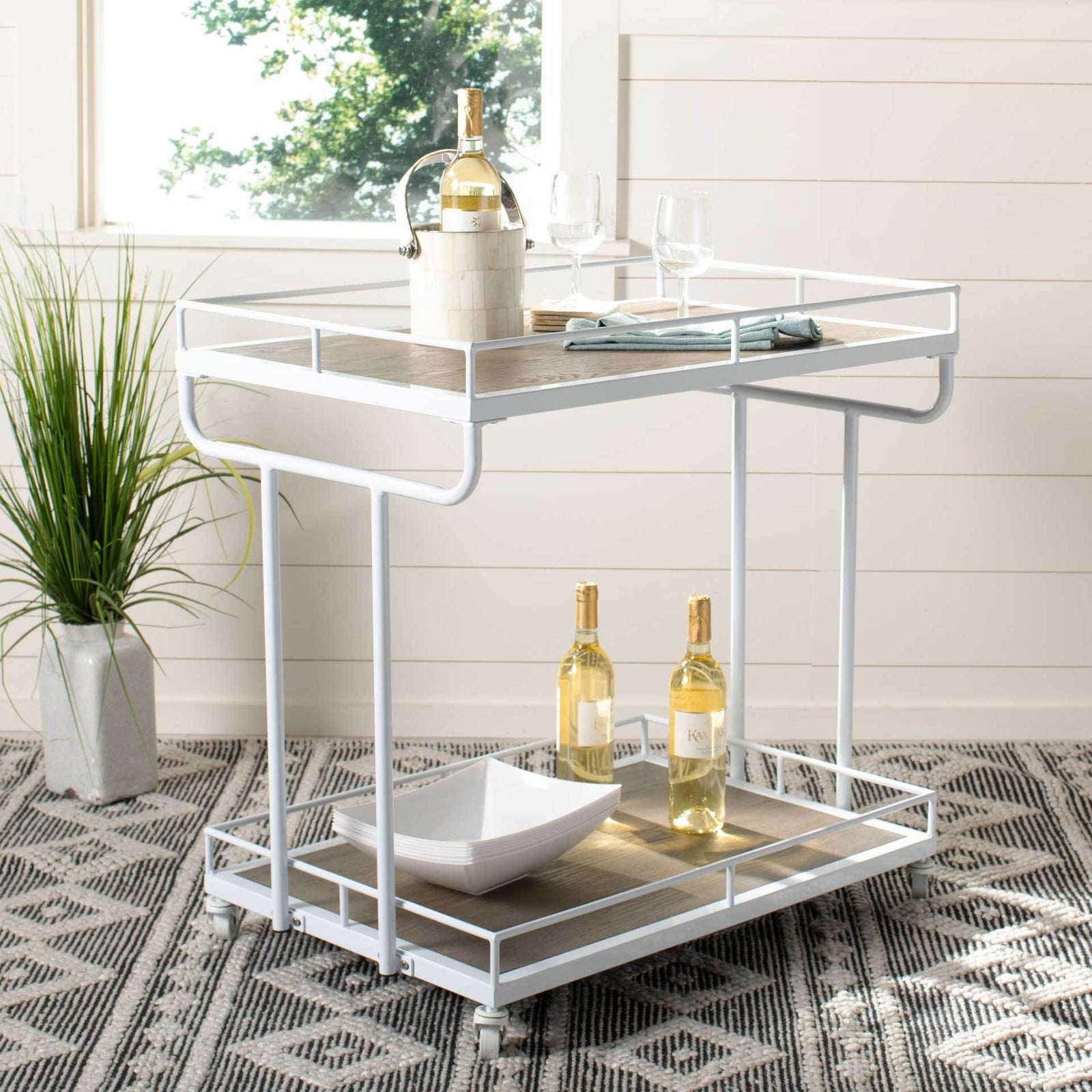 Damari 2 Tier Rectangle Bar Cart Rustic Oak/White