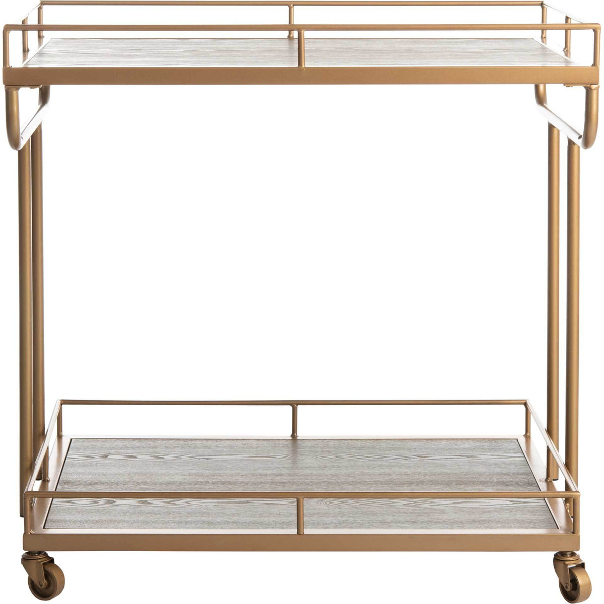 Damari 2 Tier Rectangle Bar Cart Rustic Oak/Gold