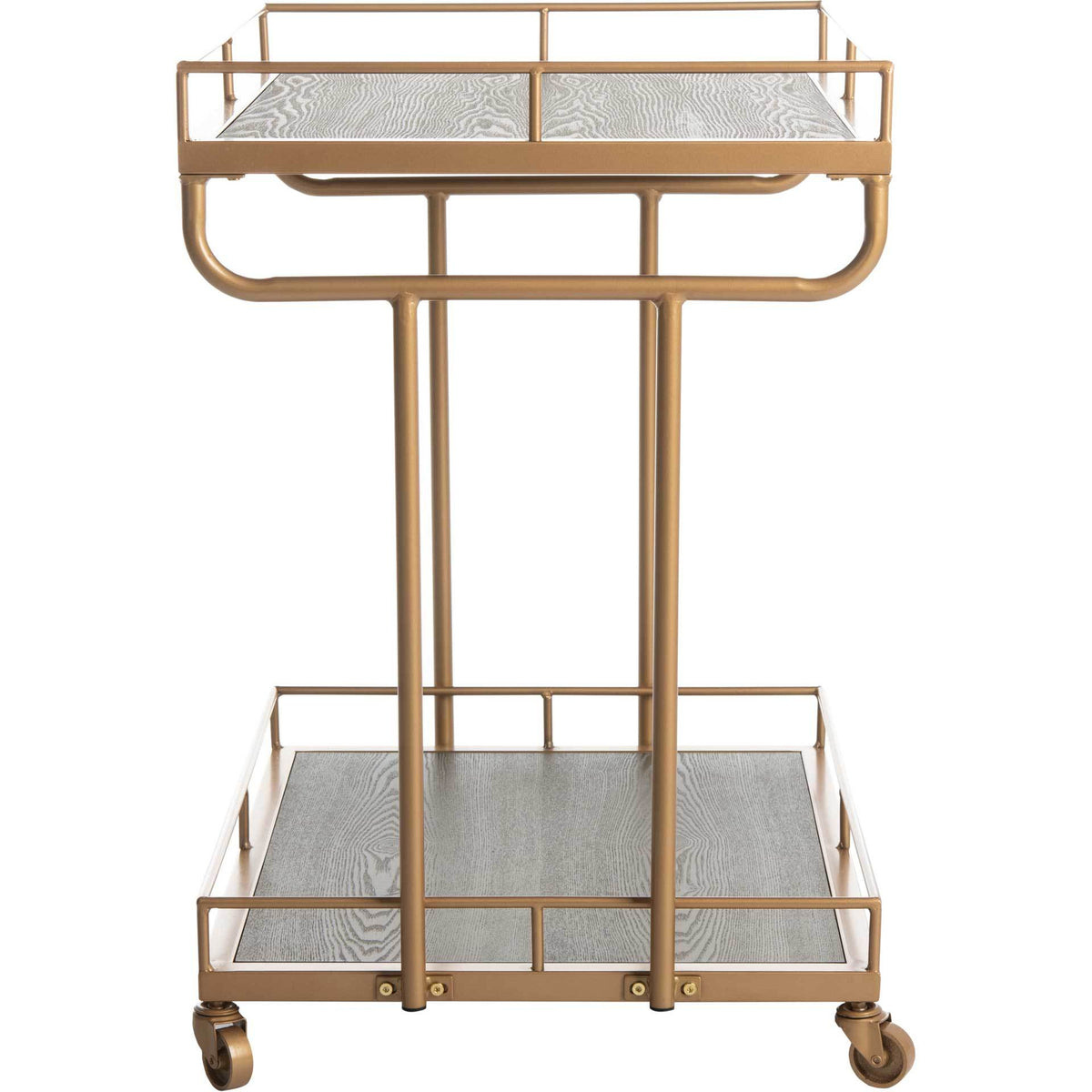 Damari 2 Tier Rectangle Bar Cart Rustic Oak/Gold