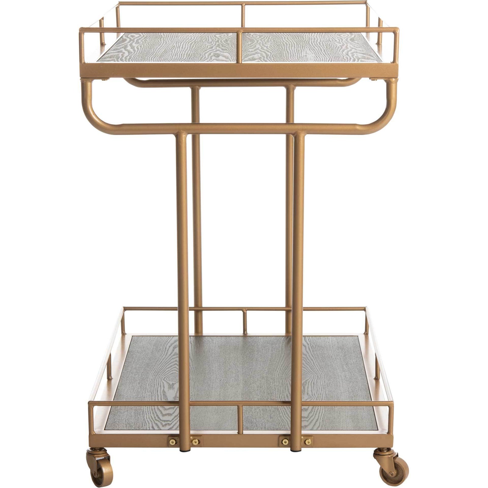 Damari 2 Tier Rectangle Bar Cart Rustic Oak/Gold
