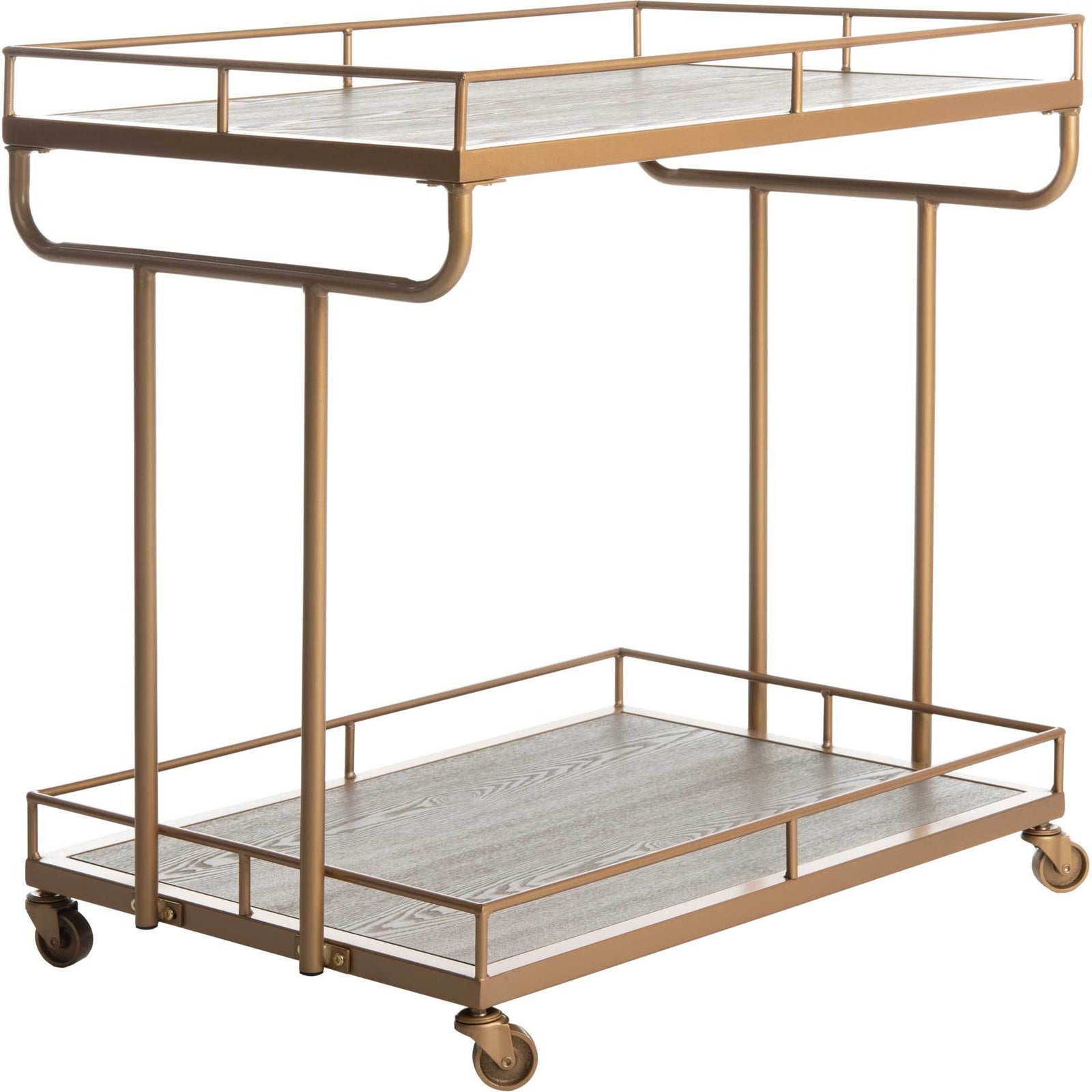 Damari 2 Tier Rectangle Bar Cart Rustic Oak/Gold