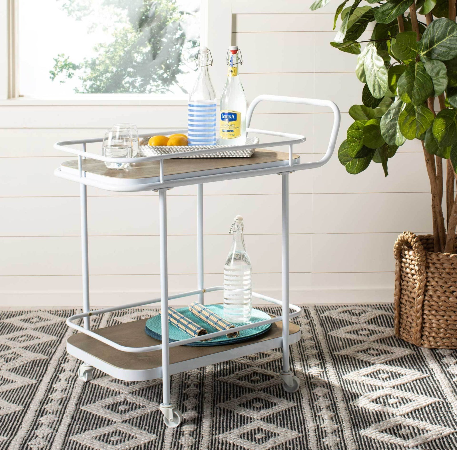 Gabriela 2 Tier Rectangle Bar Cart Rustic Oak/White