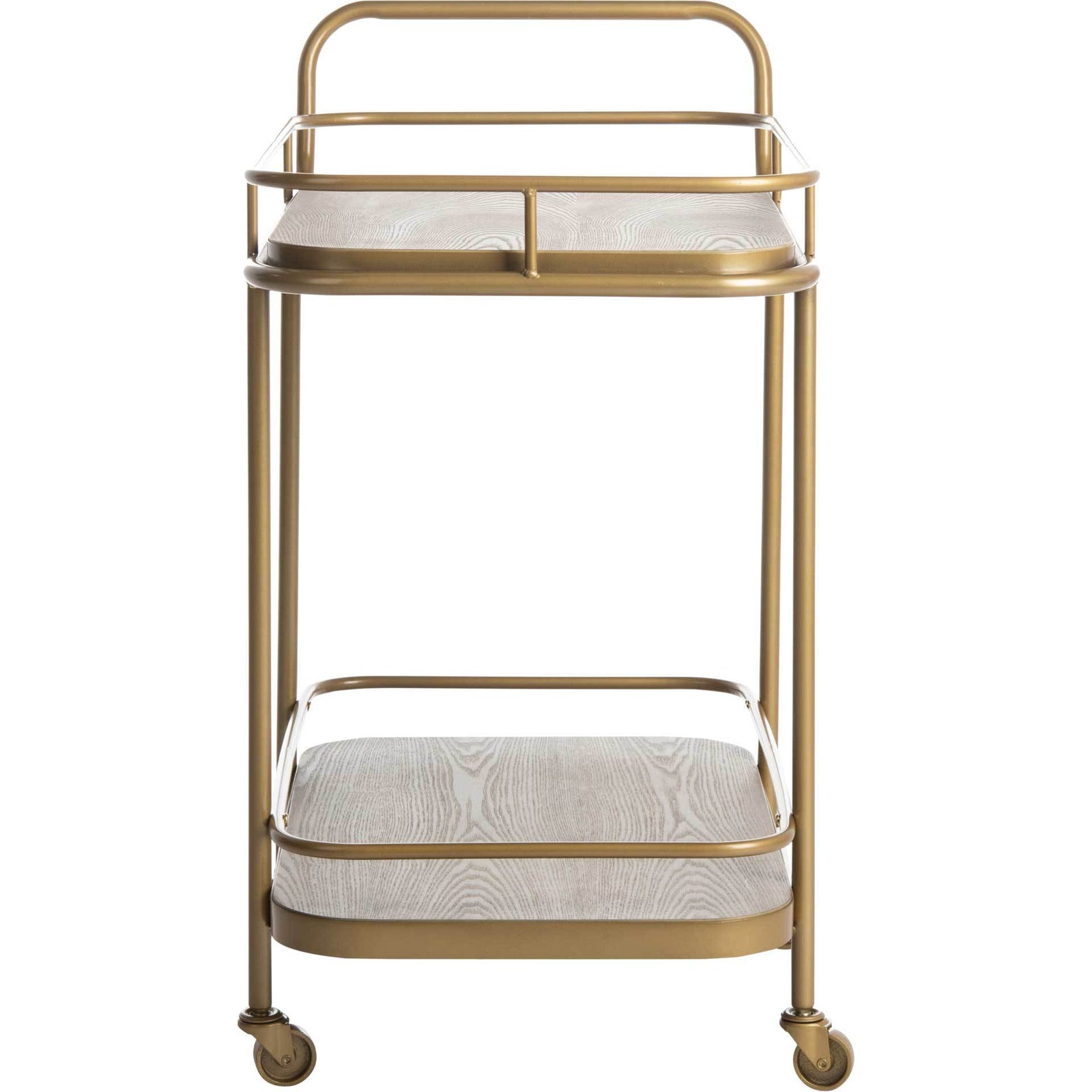 Gabriela 2 Tier Rectangle Bar Cart Rustic Oak/Gold