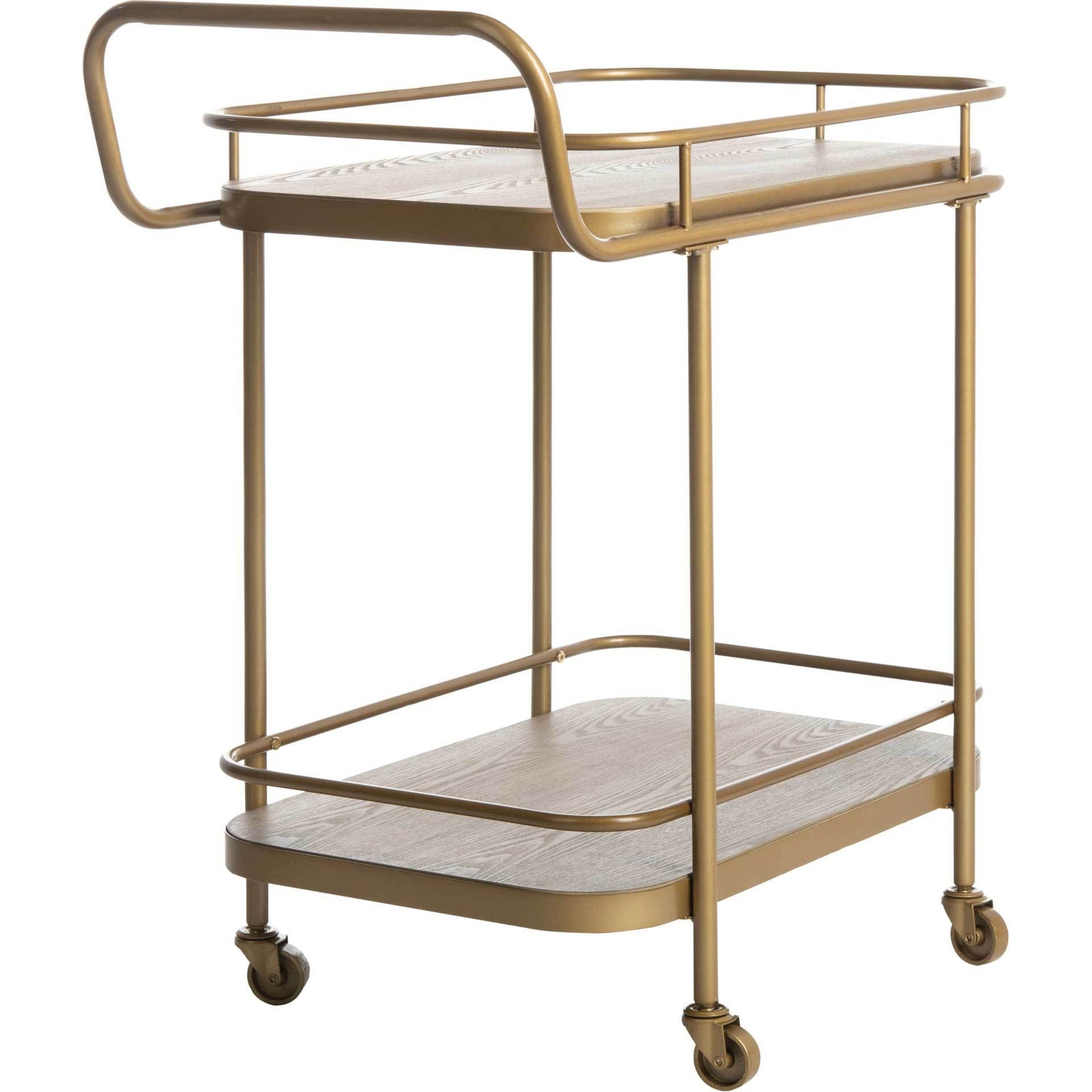 Gabriela 2 Tier Rectangle Bar Cart Rustic Oak/Gold