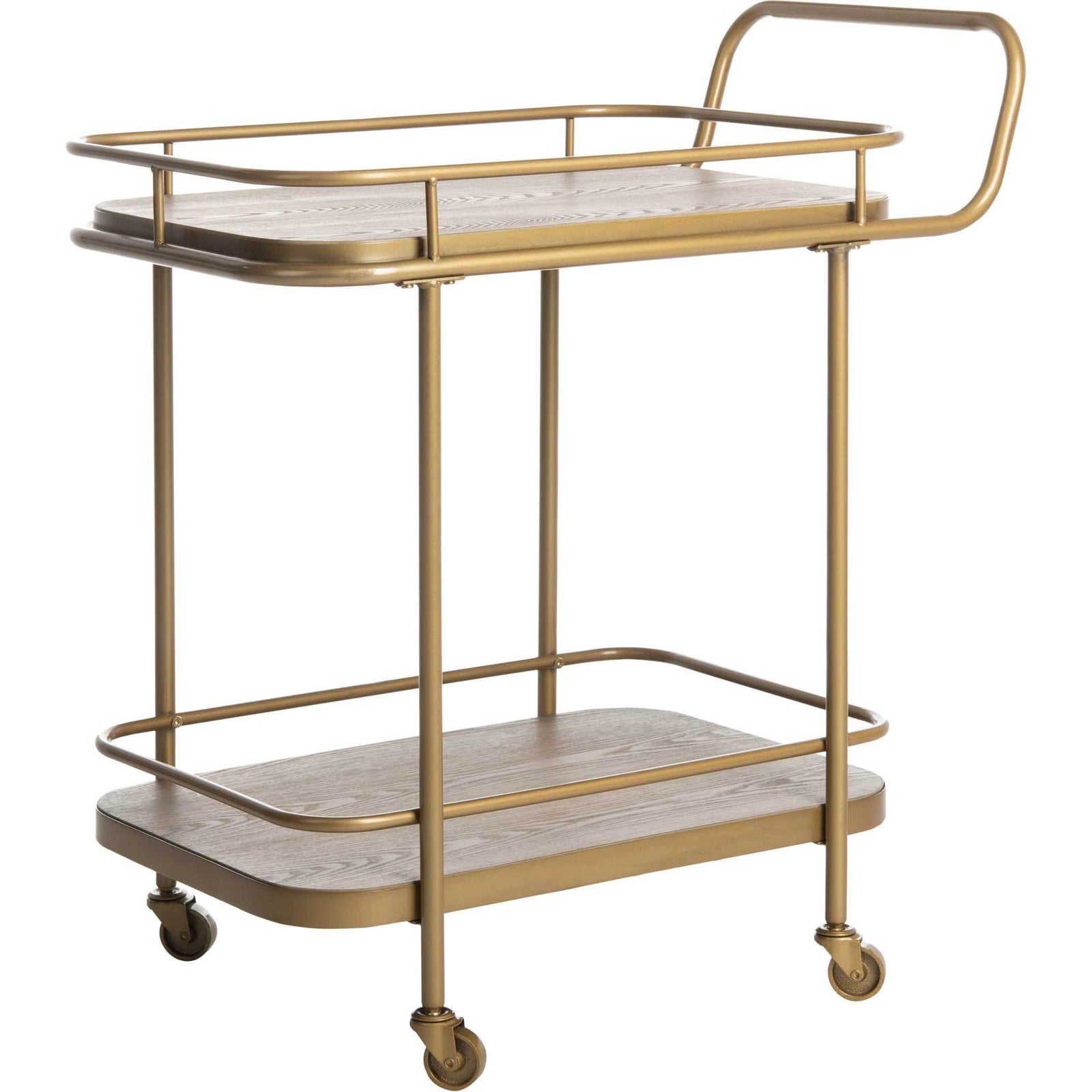 Gabriela 2 Tier Rectangle Bar Cart Rustic Oak/Gold