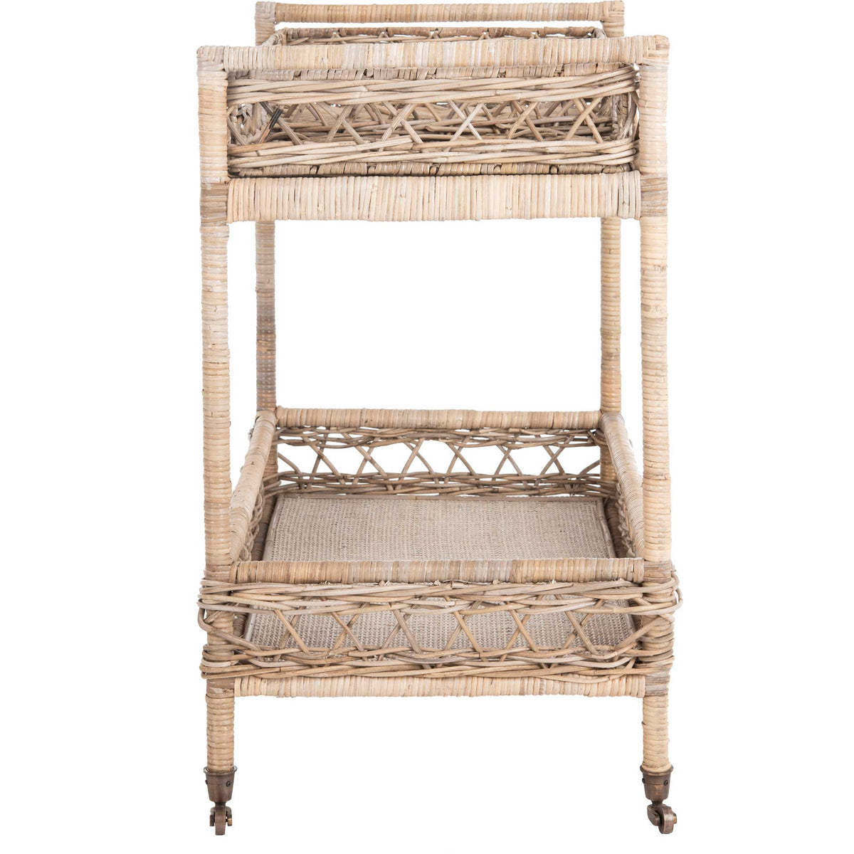 Amalia 2 Tier Rattan Bar Cart Gray Wash/Antique Brass