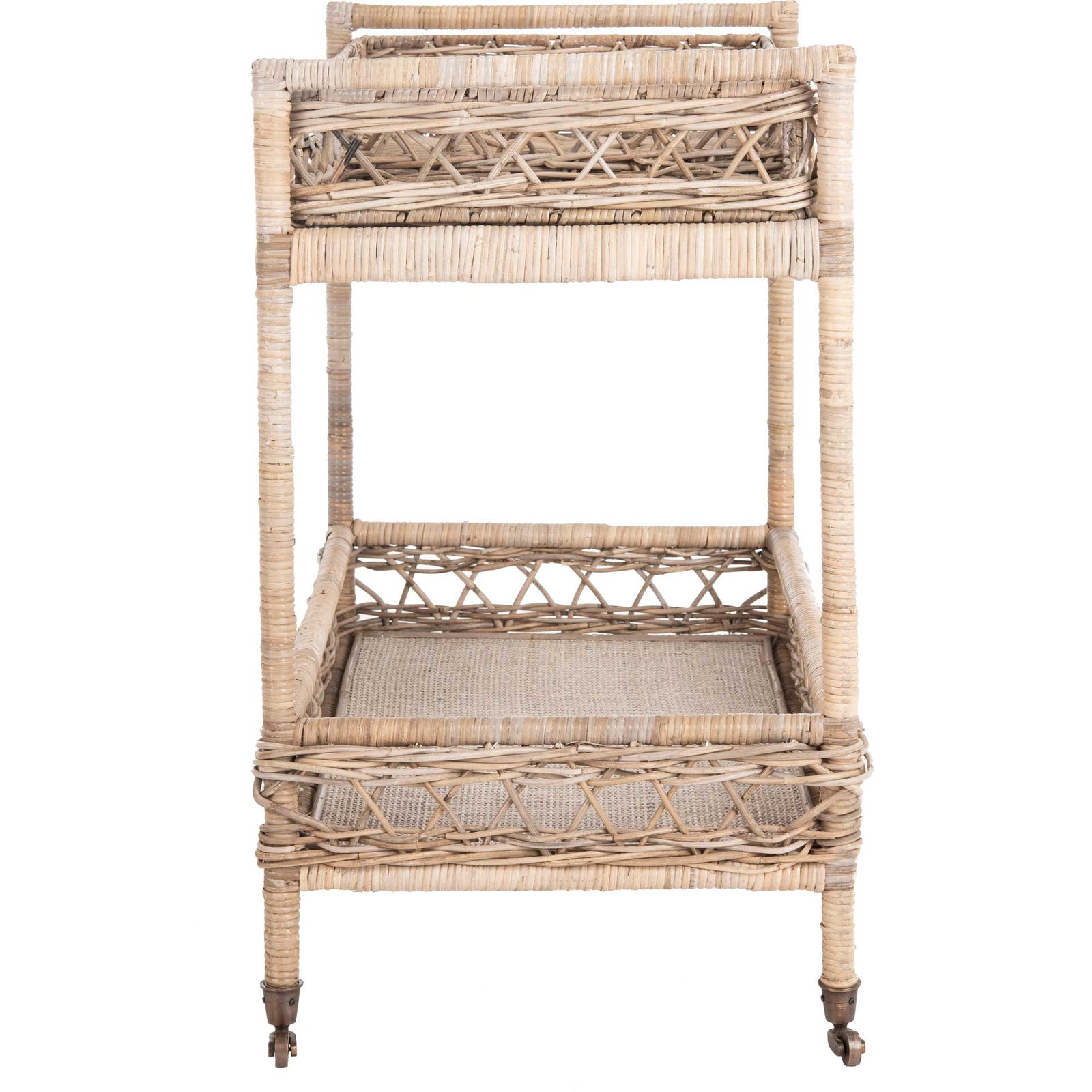 Amalia 2 Tier Rattan Bar Cart Gray Wash/Antique Brass