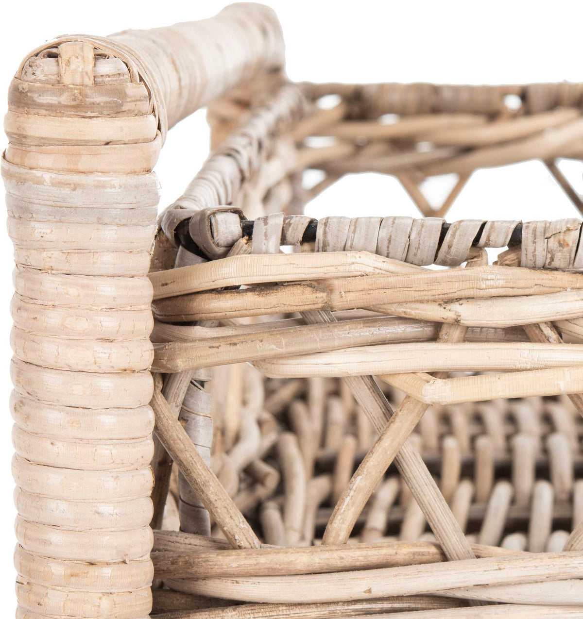 Wrapped rattan posts and an intricately woven basket rim bring texture to every edge.