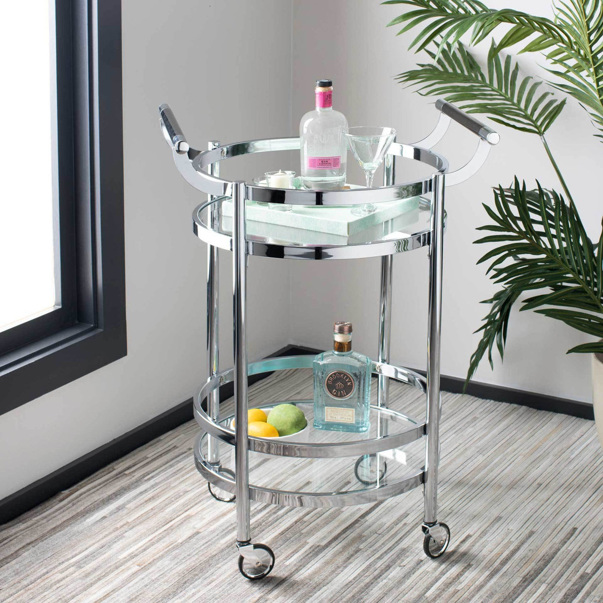 Simon 2 Tier Round Bar Cart Chrome