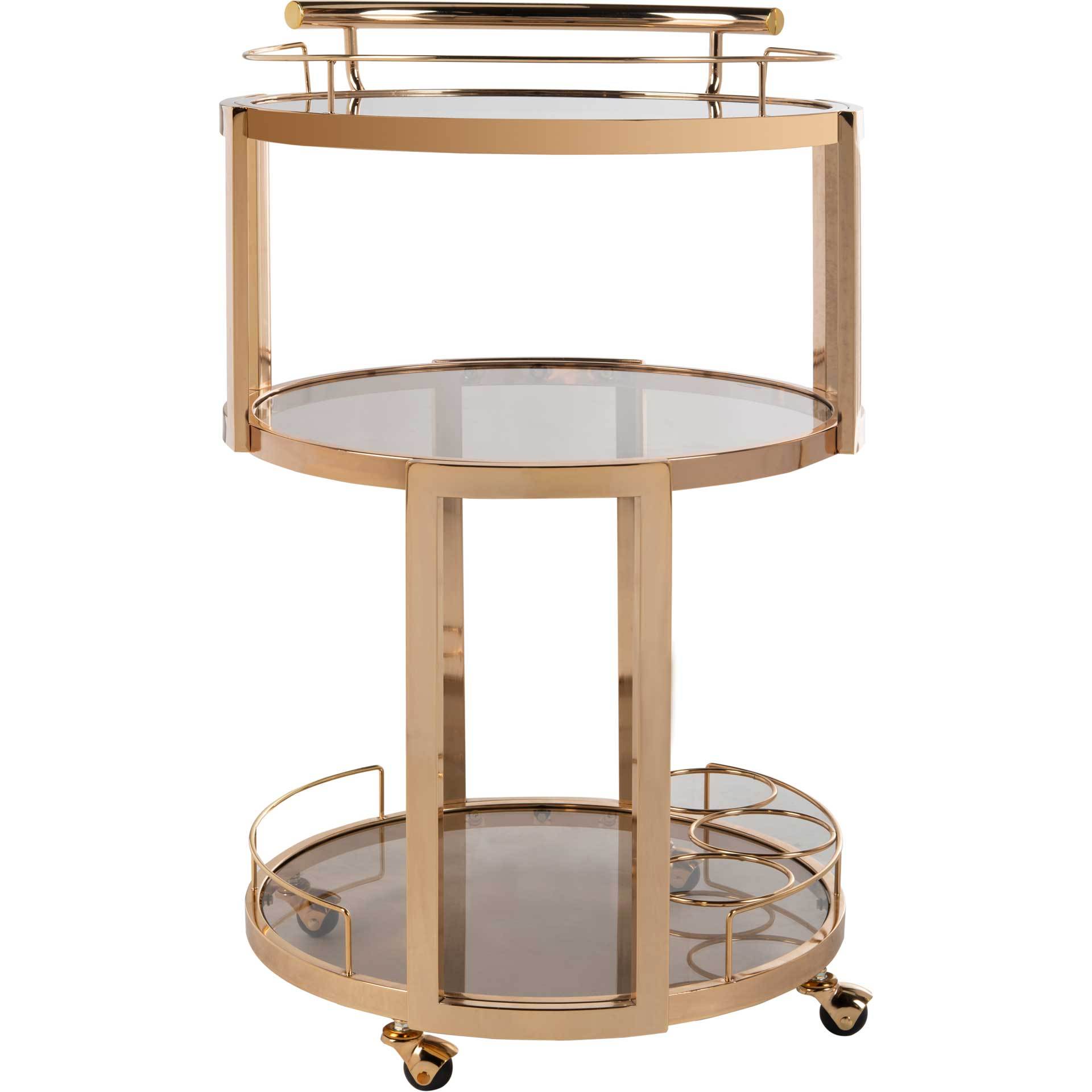 Ricky 3 Tier Round Bar Cart and Wine Rack Gold/Tinted Glass