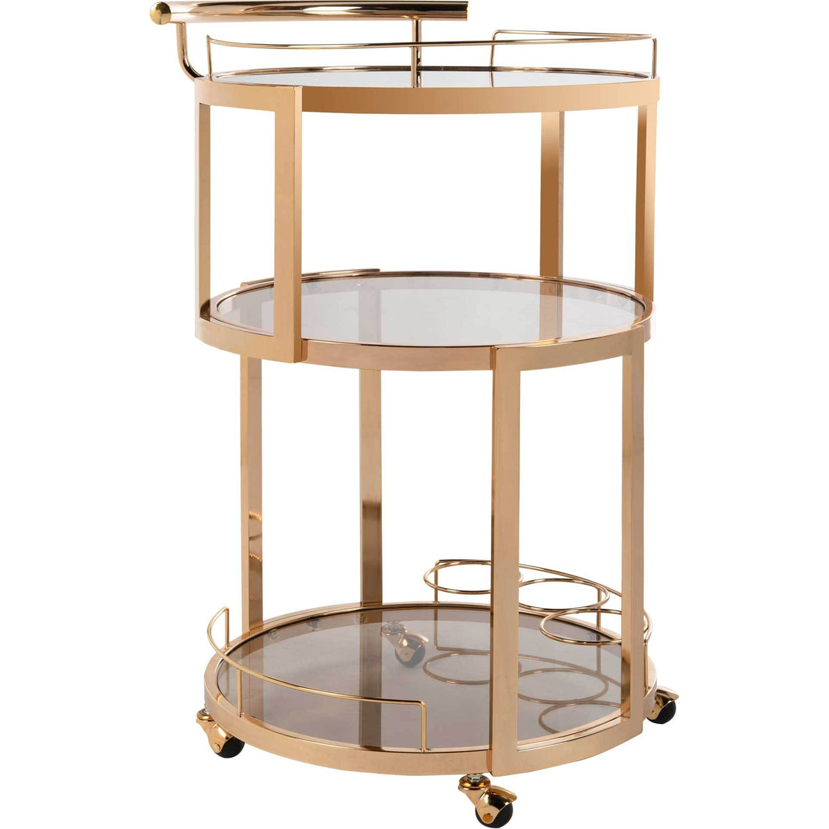 Ricky 3 Tier Round Bar Cart and Wine Rack Gold/Tinted Glass