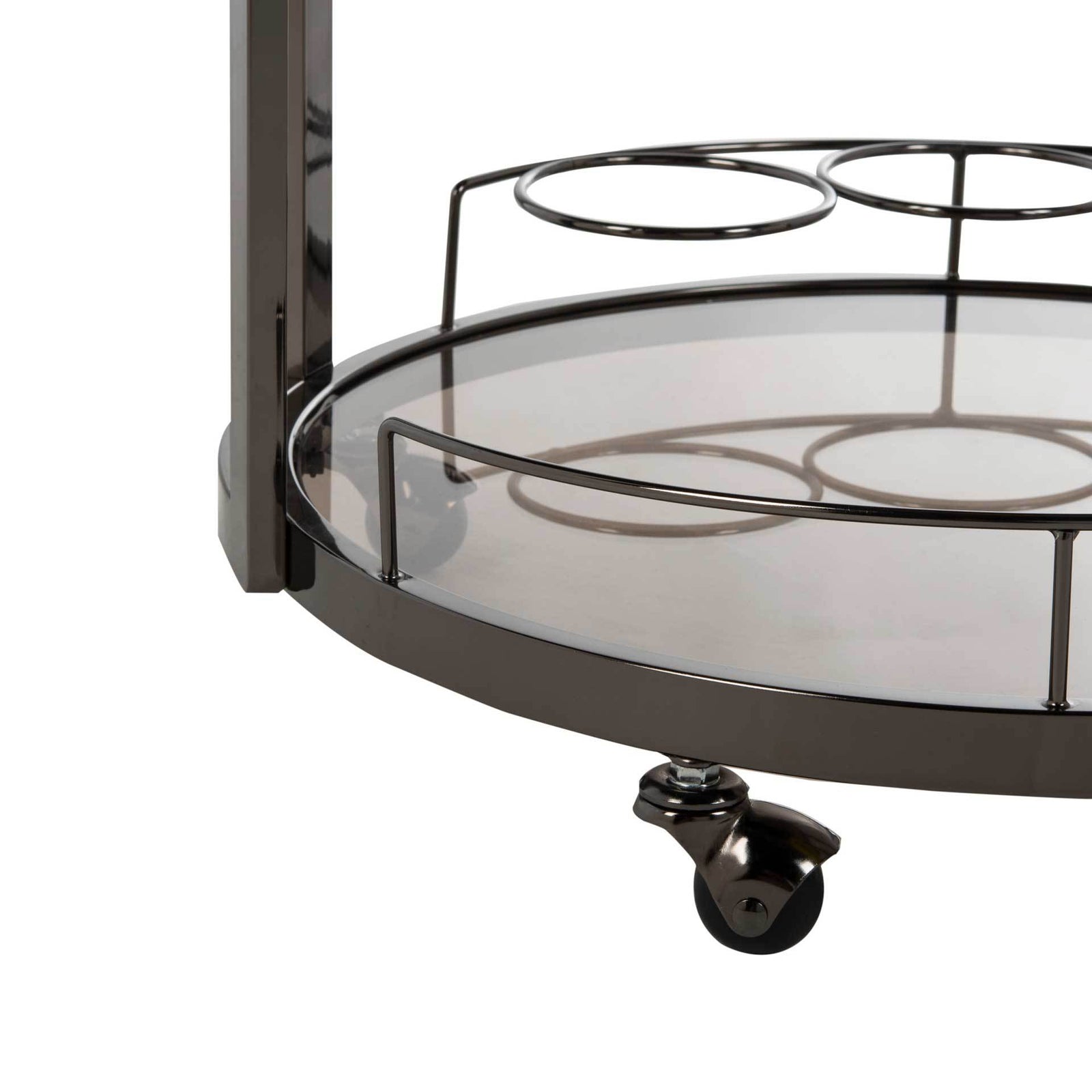 Ricky 3 Tier Round Bar Cart and Wine Rack Gun Metal/Tinted Glass