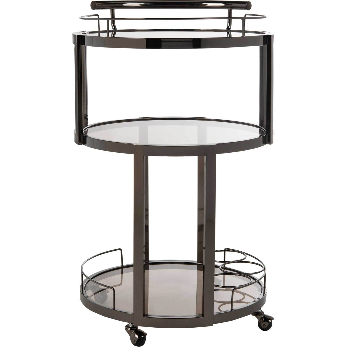 Ricky 3 Tier Round Bar Cart and Wine Rack Gun Metal/Tinted Glass