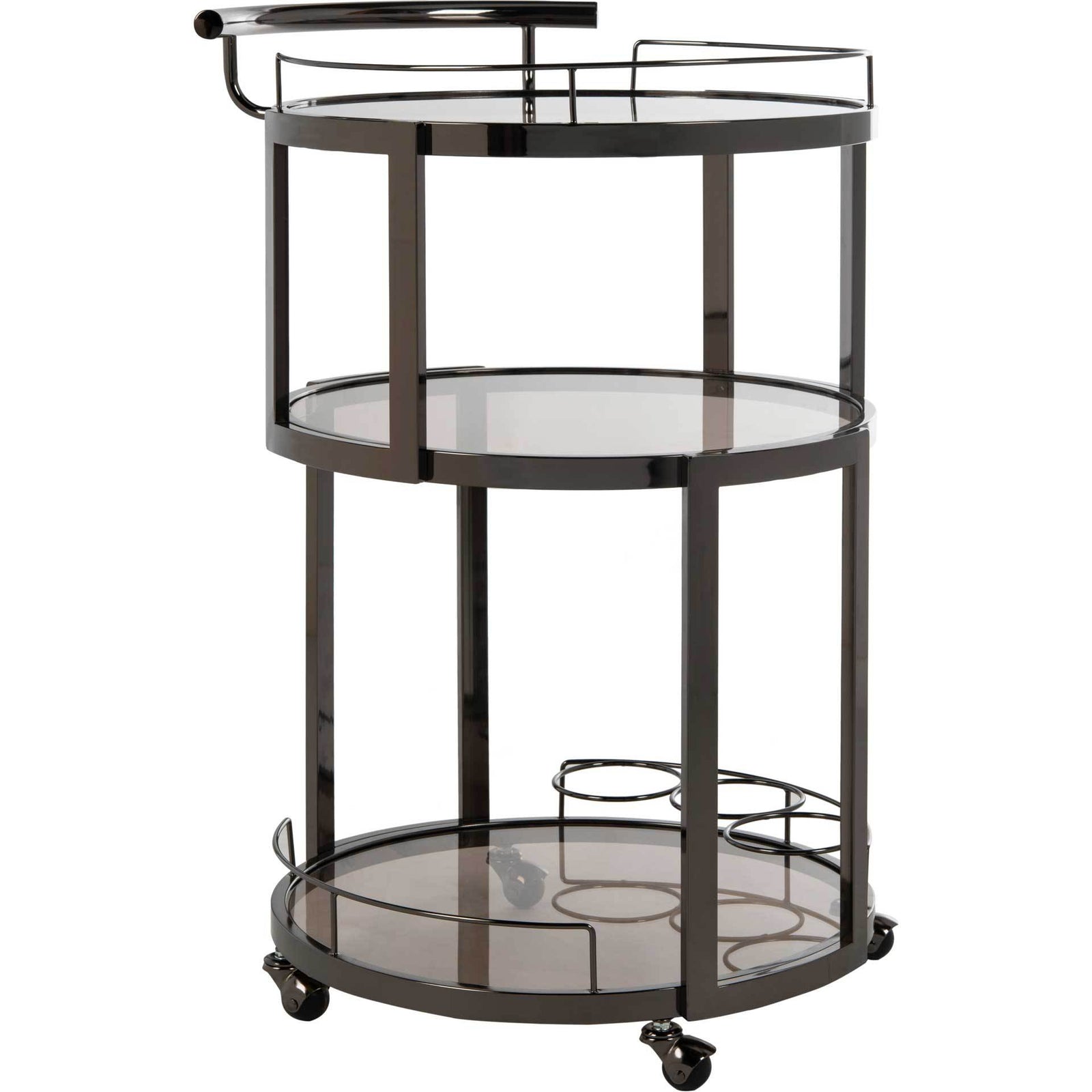 Ricky 3 Tier Round Bar Cart and Wine Rack Gun Metal/Tinted Glass