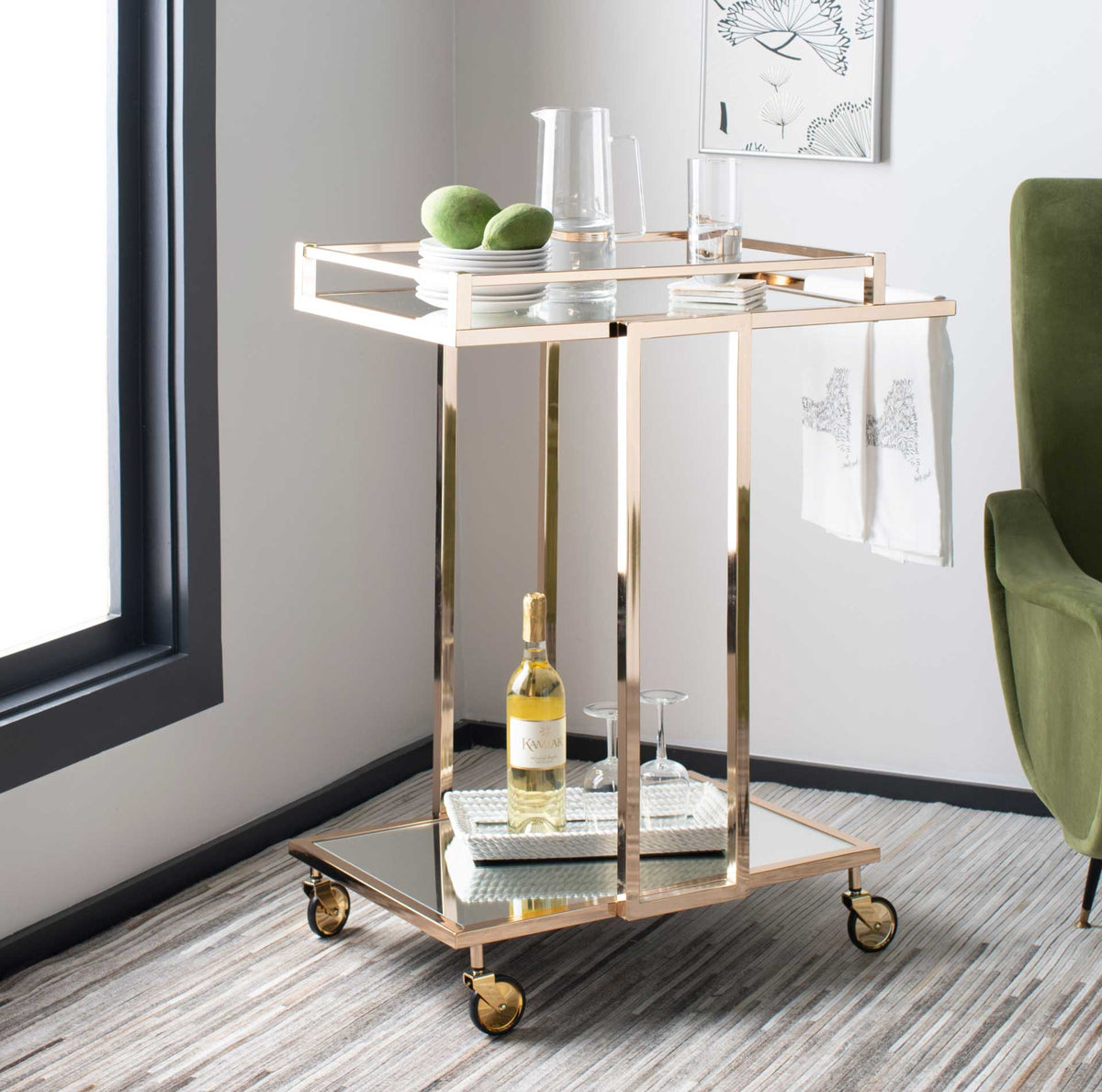 Carla 2 Tier Rectangle Bar Cart Gold/Mirror