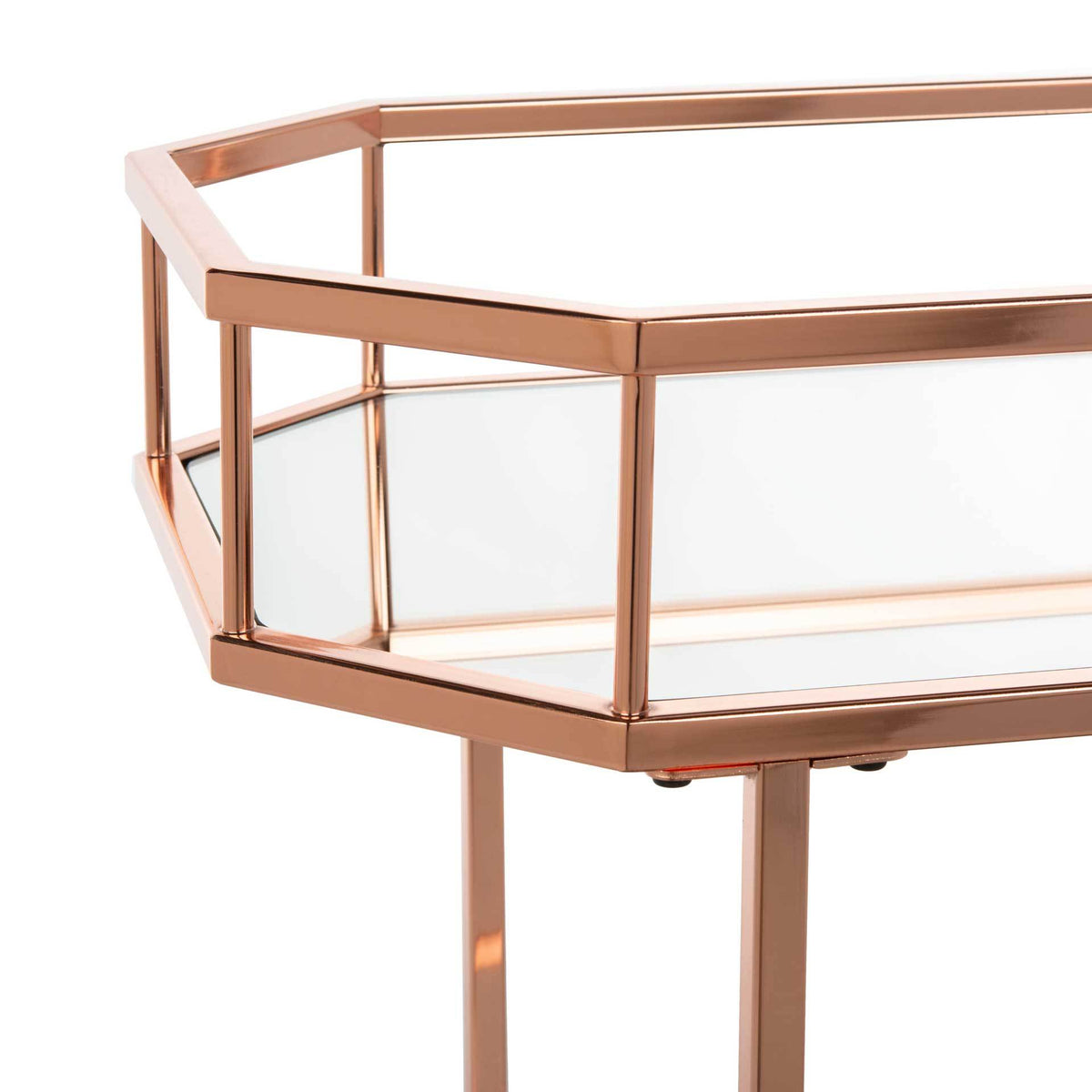 Sincere 2 Tier Octagon Bar Cart Rose Gold/Mirror