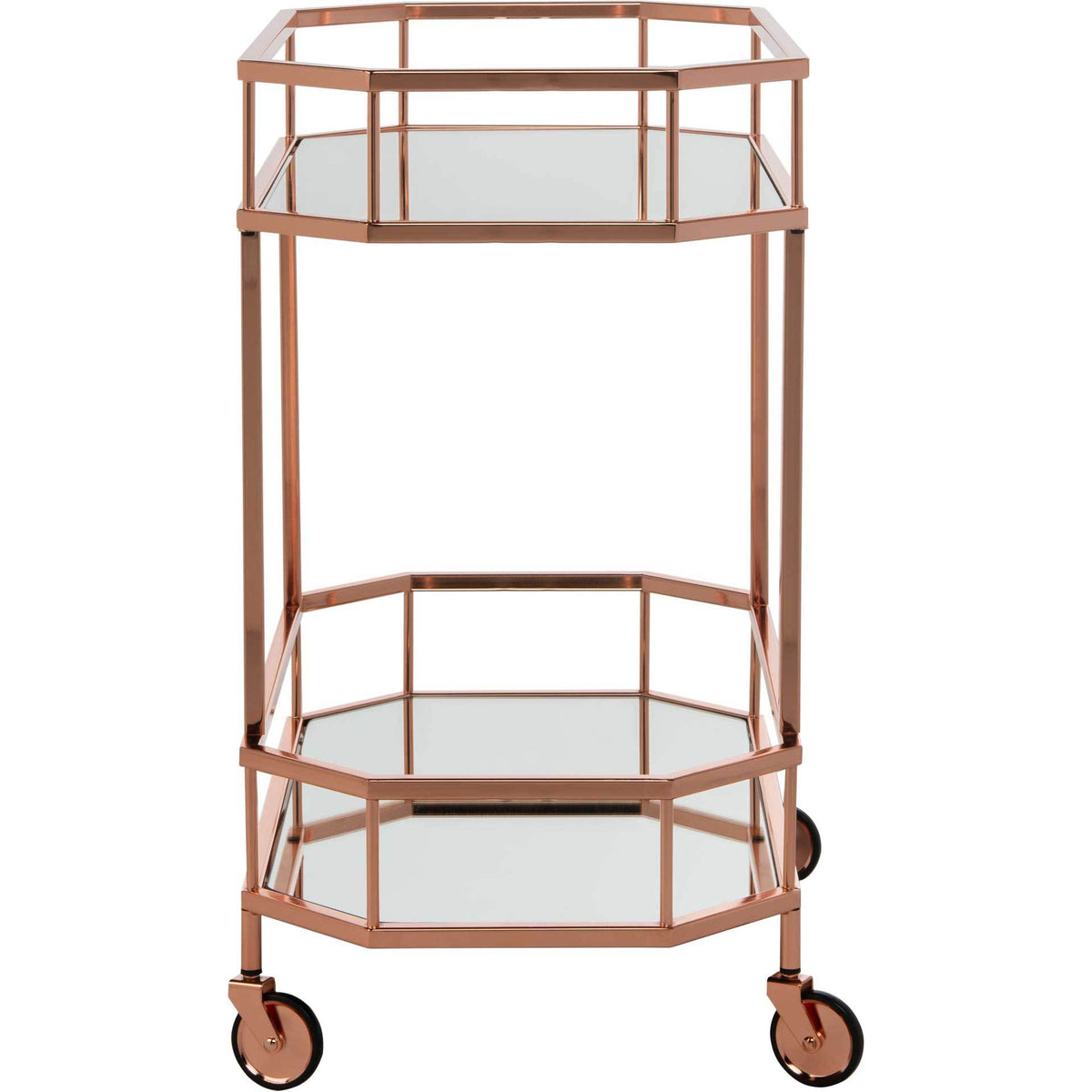 Sincere 2 Tier Octagon Bar Cart Rose Gold/Mirror