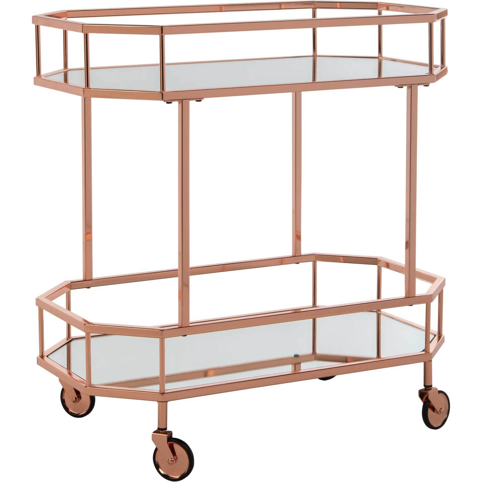 Sincere 2 Tier Octagon Bar Cart Rose Gold/Mirror