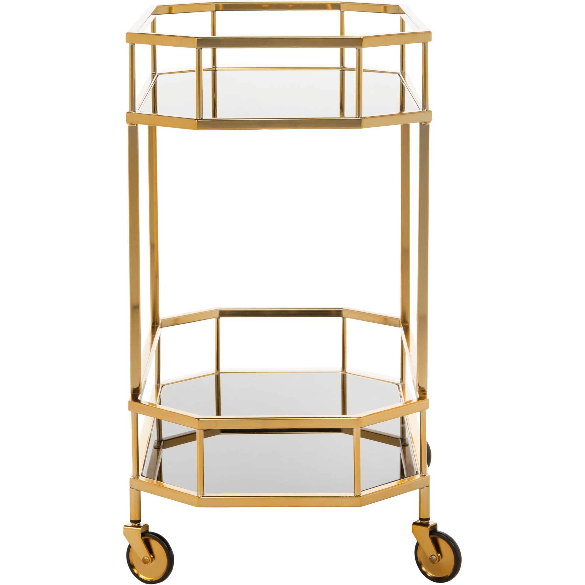 Sincere 2 Tier Octagon Bar Cart Brass/Tinted Glass