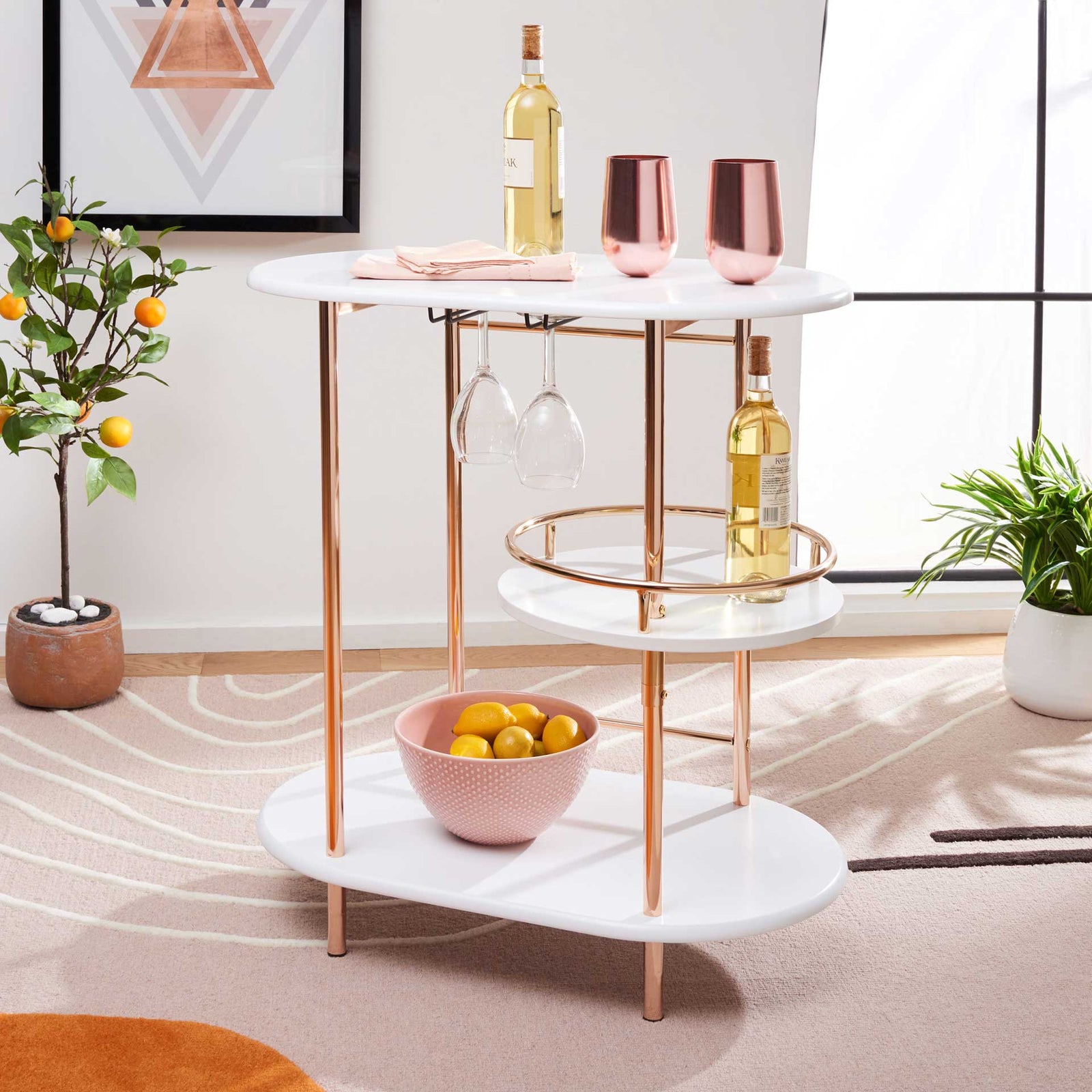 Ivan 3 Tier Swivel Bar Table White/Gold