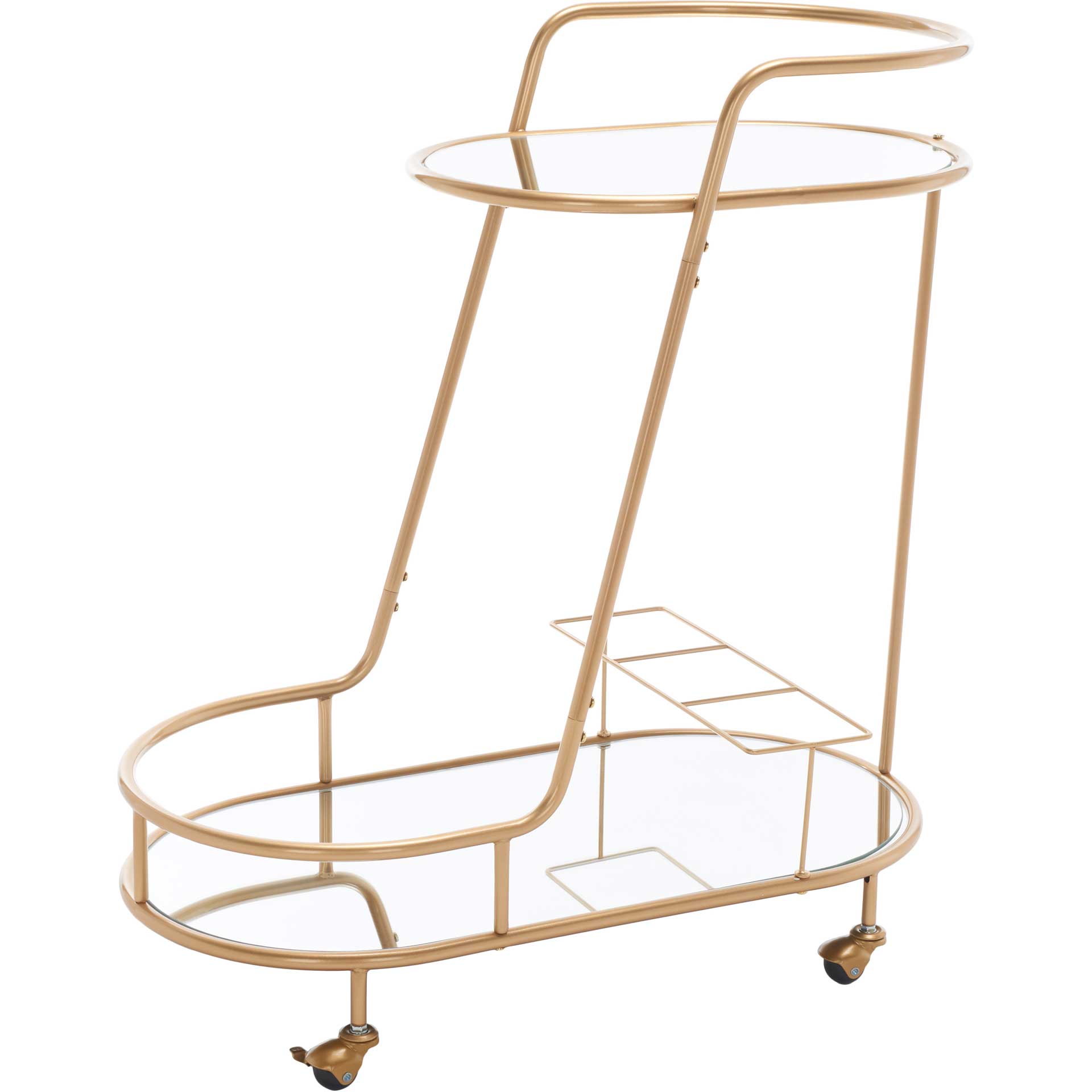 Midon 2 Tier Oval Bar Cart Gold/Mirrored