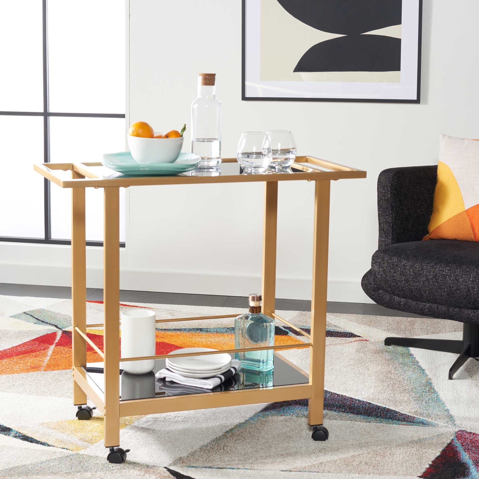 Gaelan 2 Tier Bar Cart Gold/Black