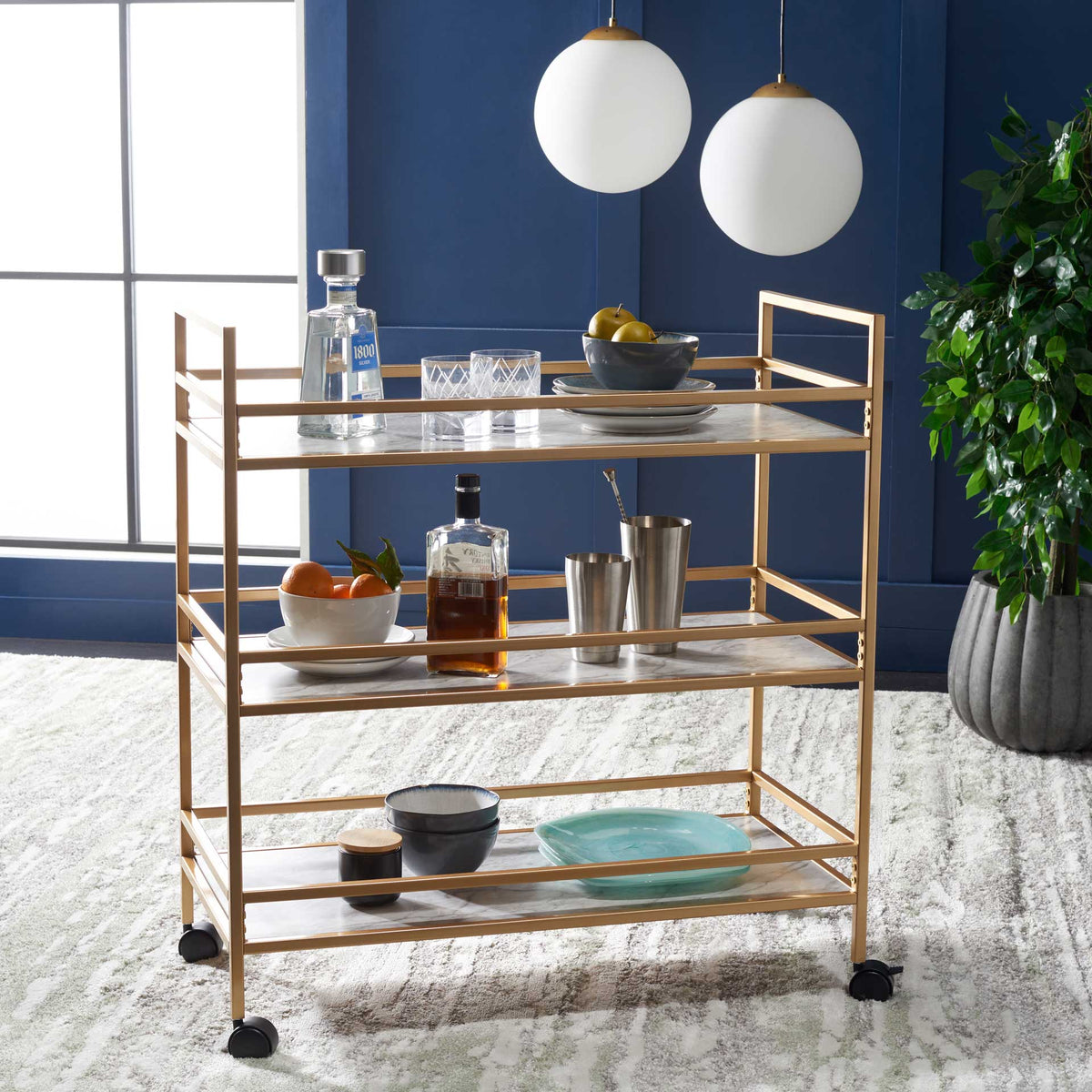 Idris 3 Tier Bar Cart Gold/Marble