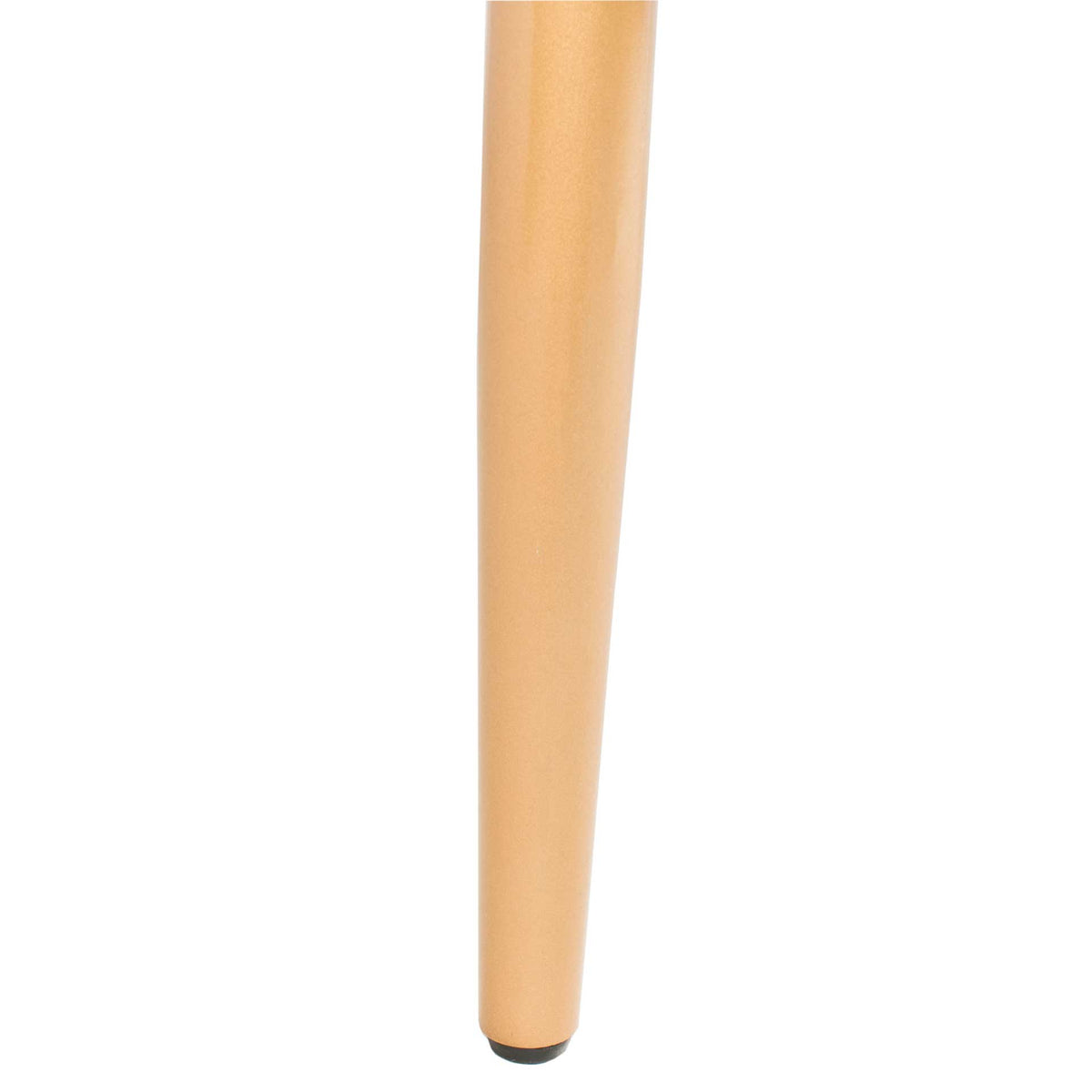 Slender gold metal leg tapers to a dark protective foot